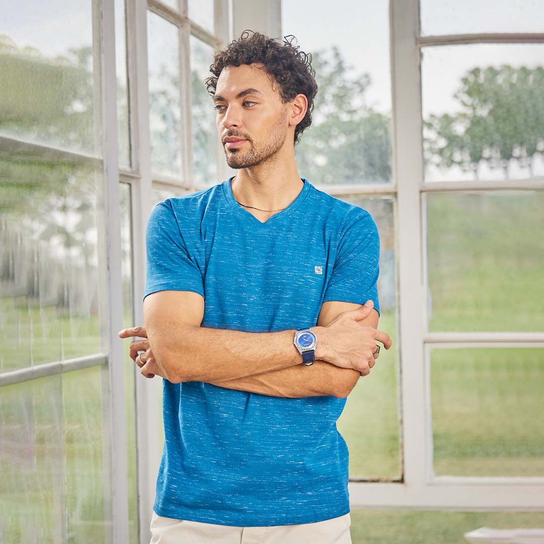 Royal Blue Space Dyed Crew Neck Tshirt