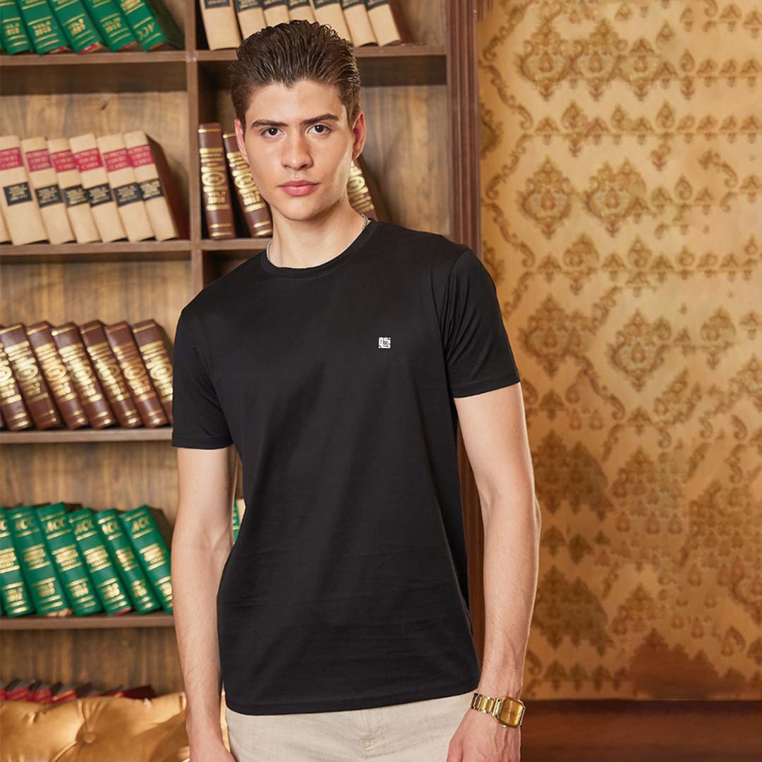 Jet Black Solid Crew Neck Tshirt