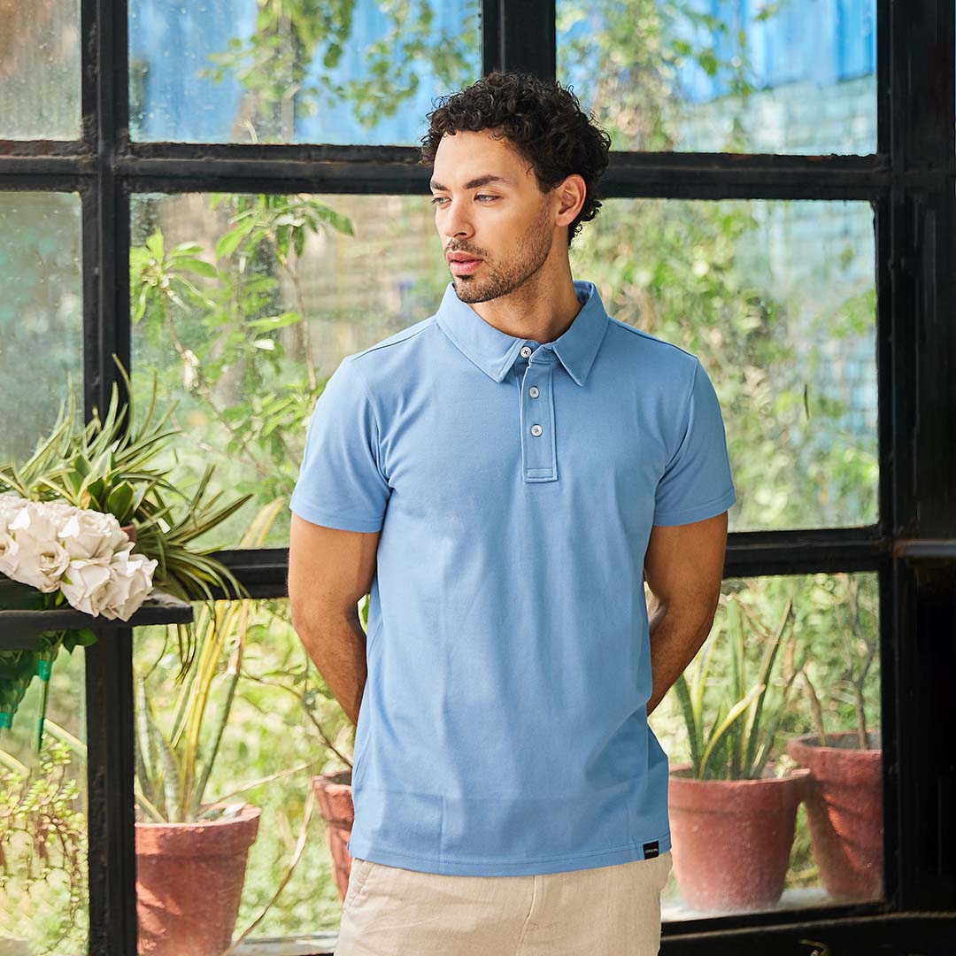 Light Blue Solid Polo Tshirt