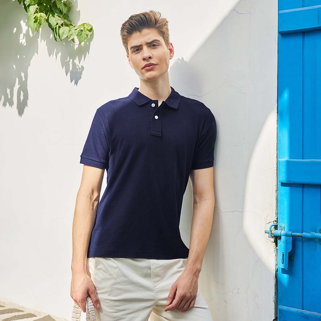Navy Blue Jacquard Polo Tshirt