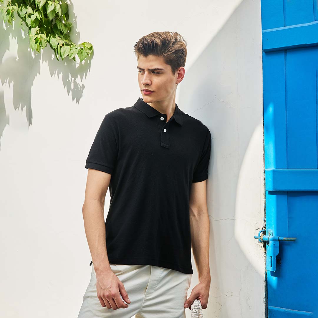 Black Jacquard Polo Tshirt