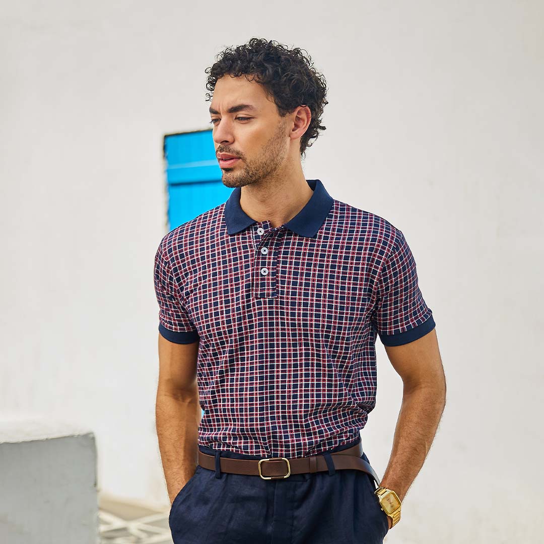 Red & Navy Printed Polo Tshirt