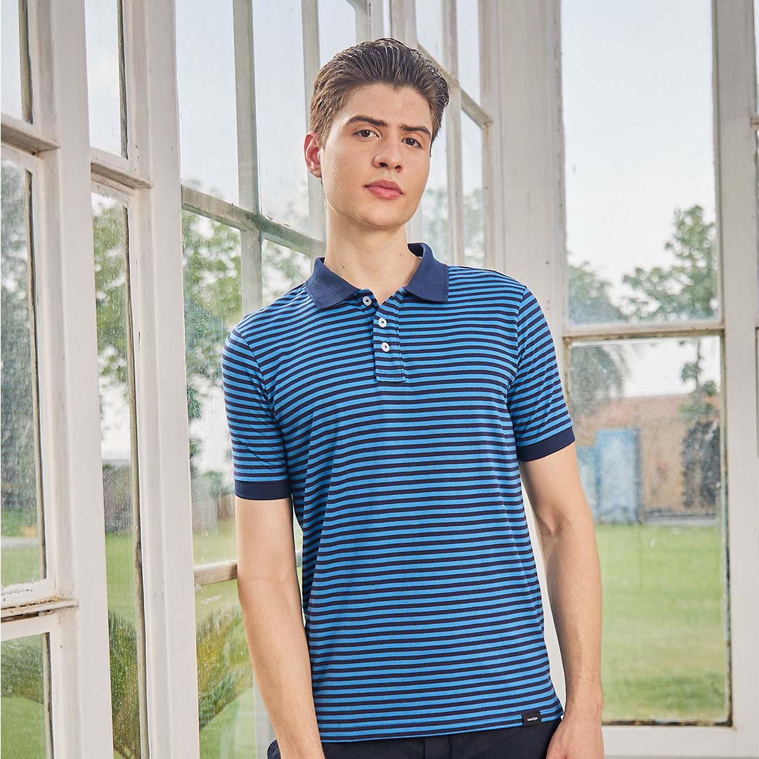 Navy Blue Striped Polo Tshirt