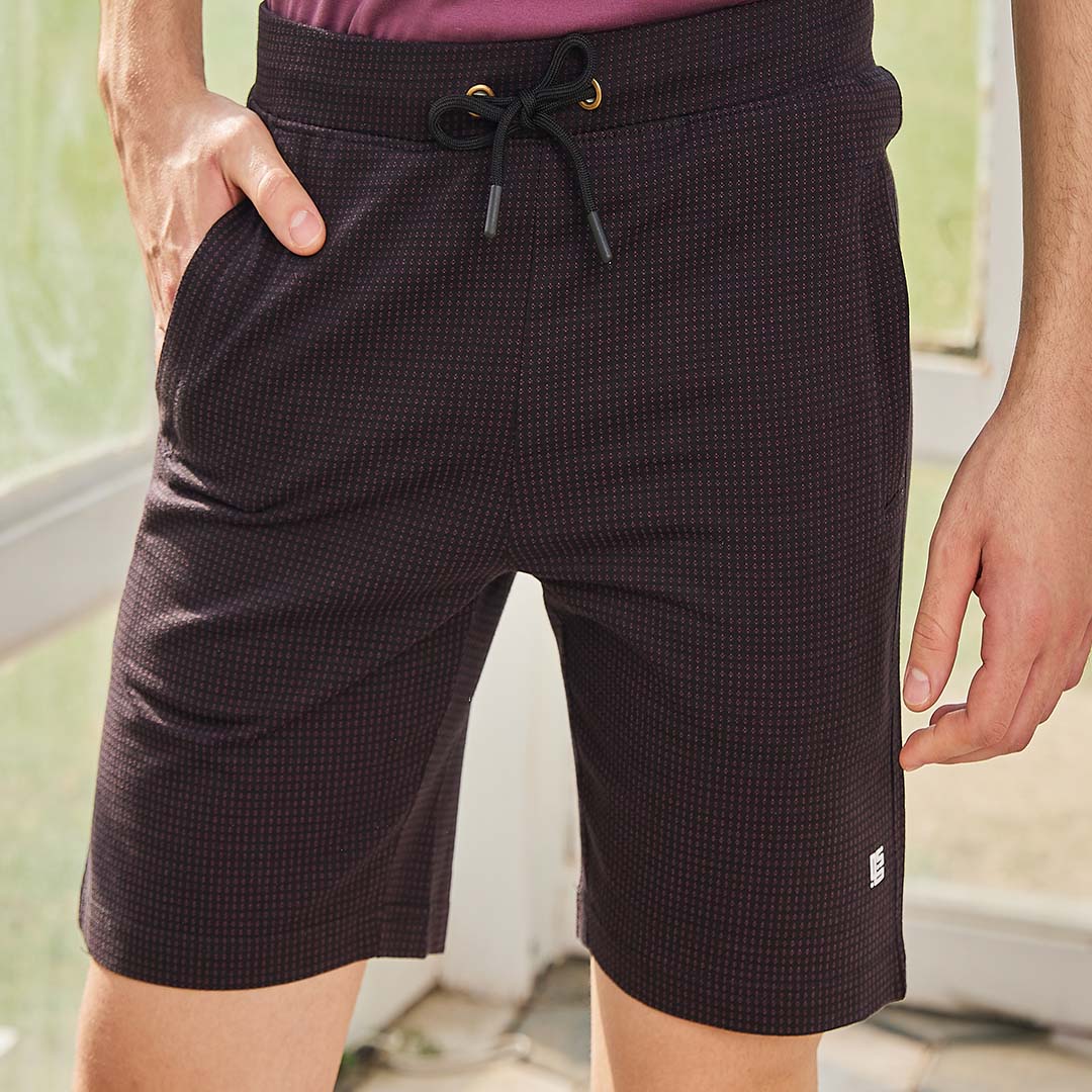 Black Solid Knit Shorts