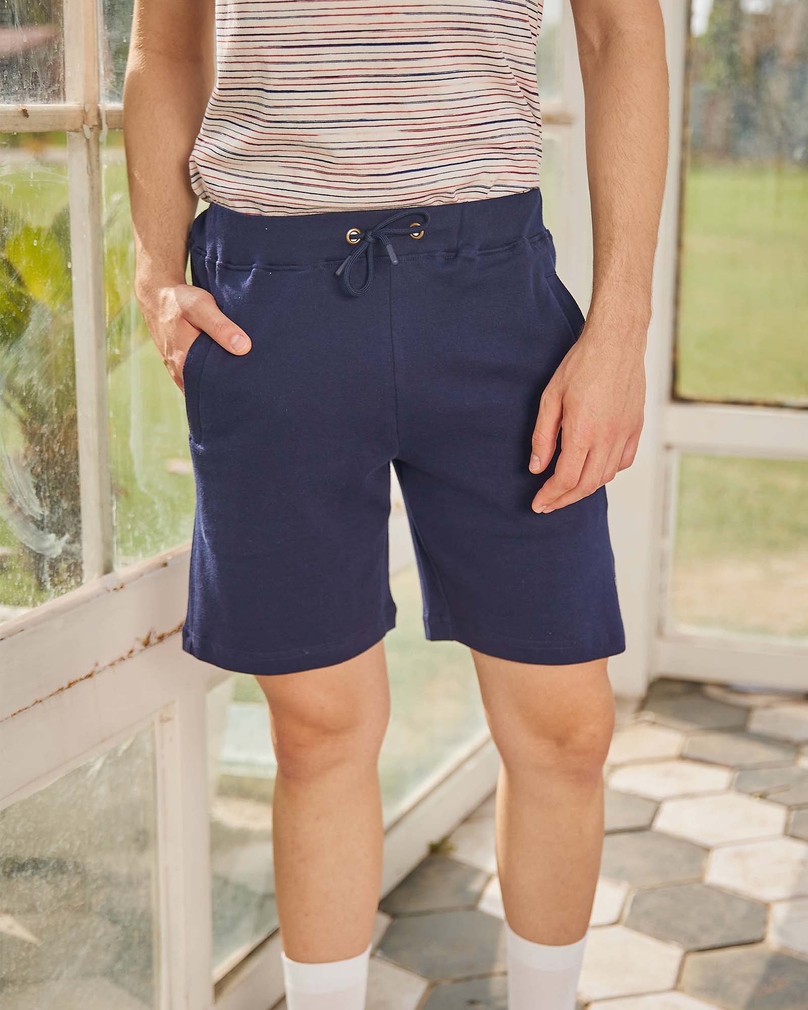 Navy Blue Solid Knit Shorts