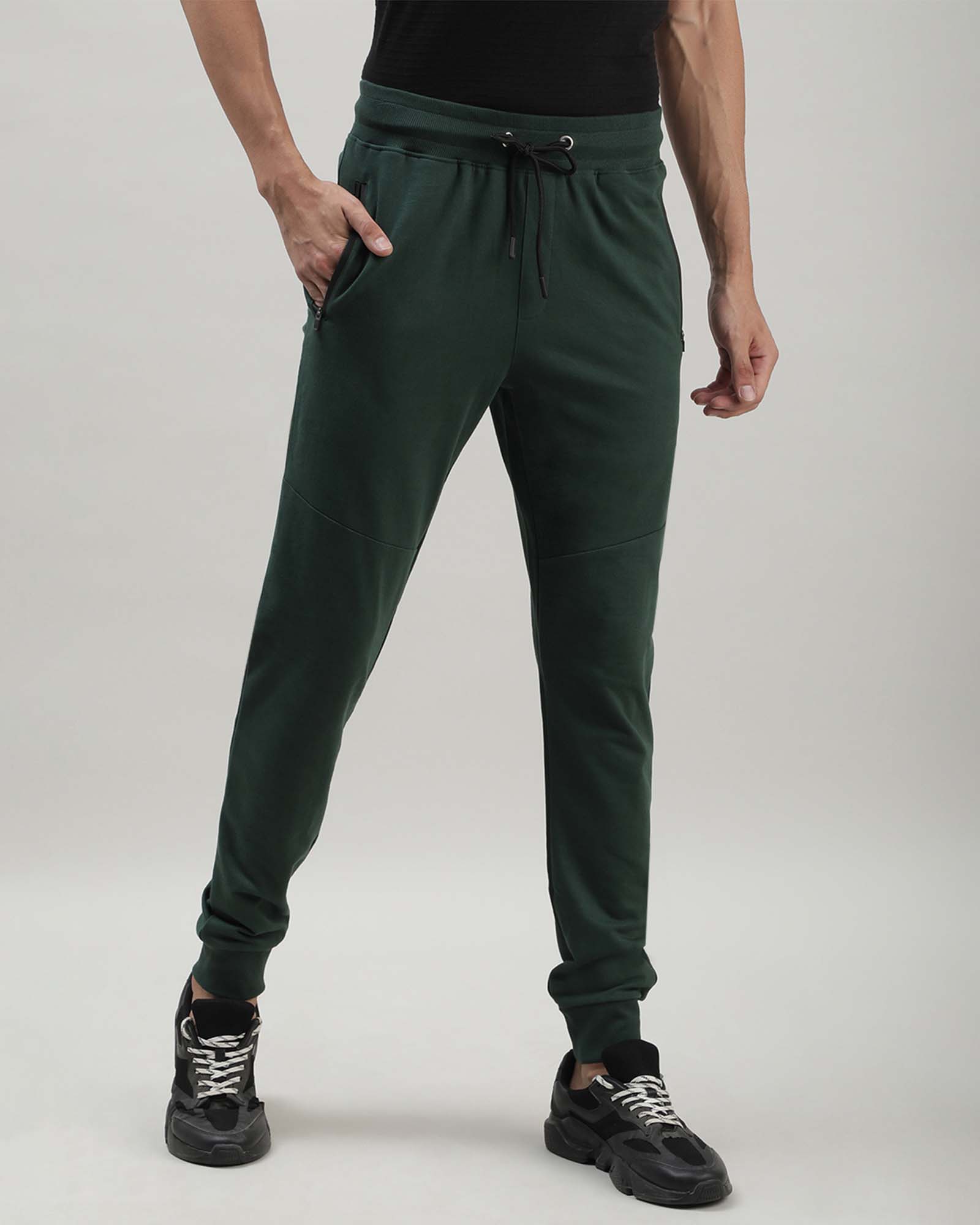 Green Solid Track Joggers