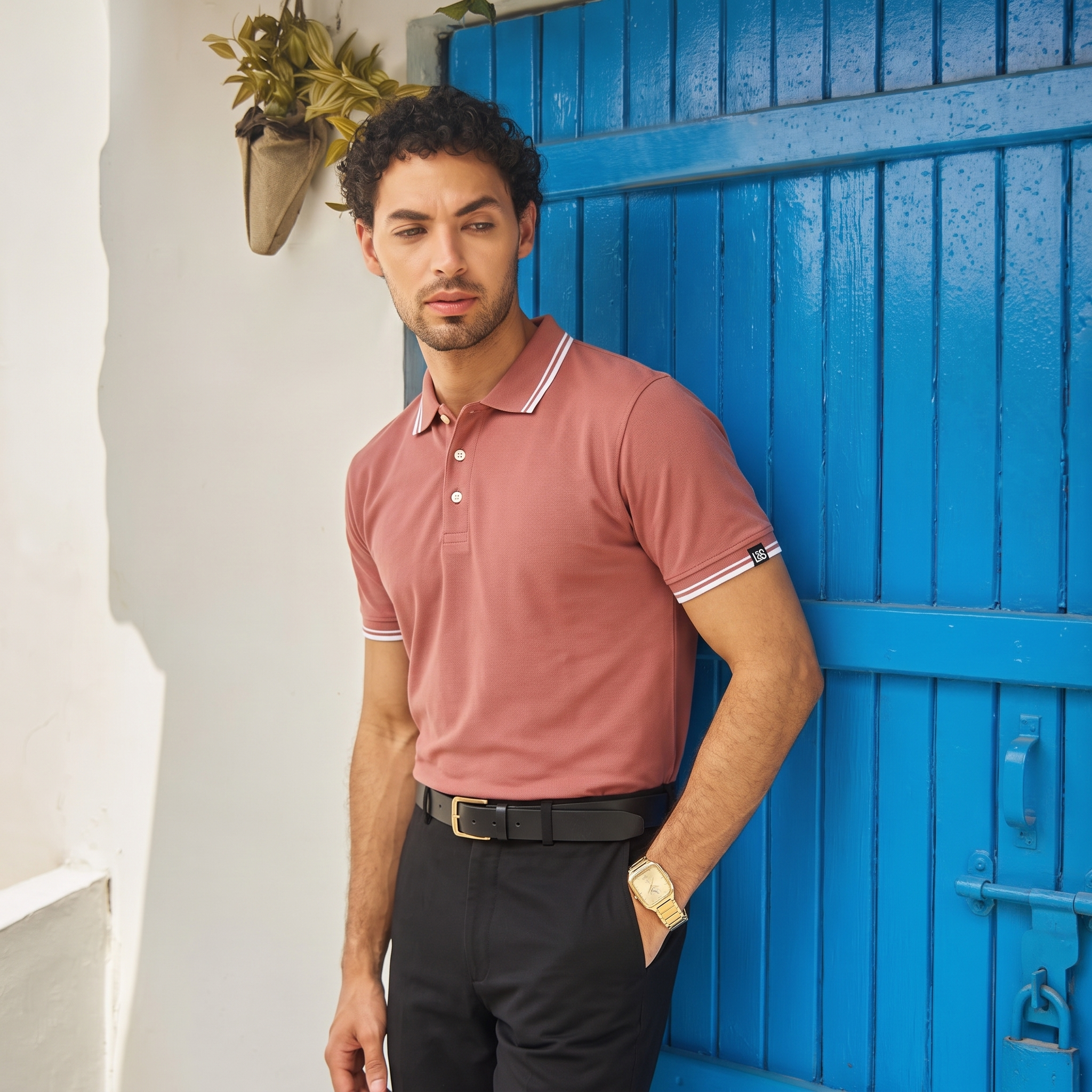 CONTRAST TIPPING POLO - DESERT ROSE