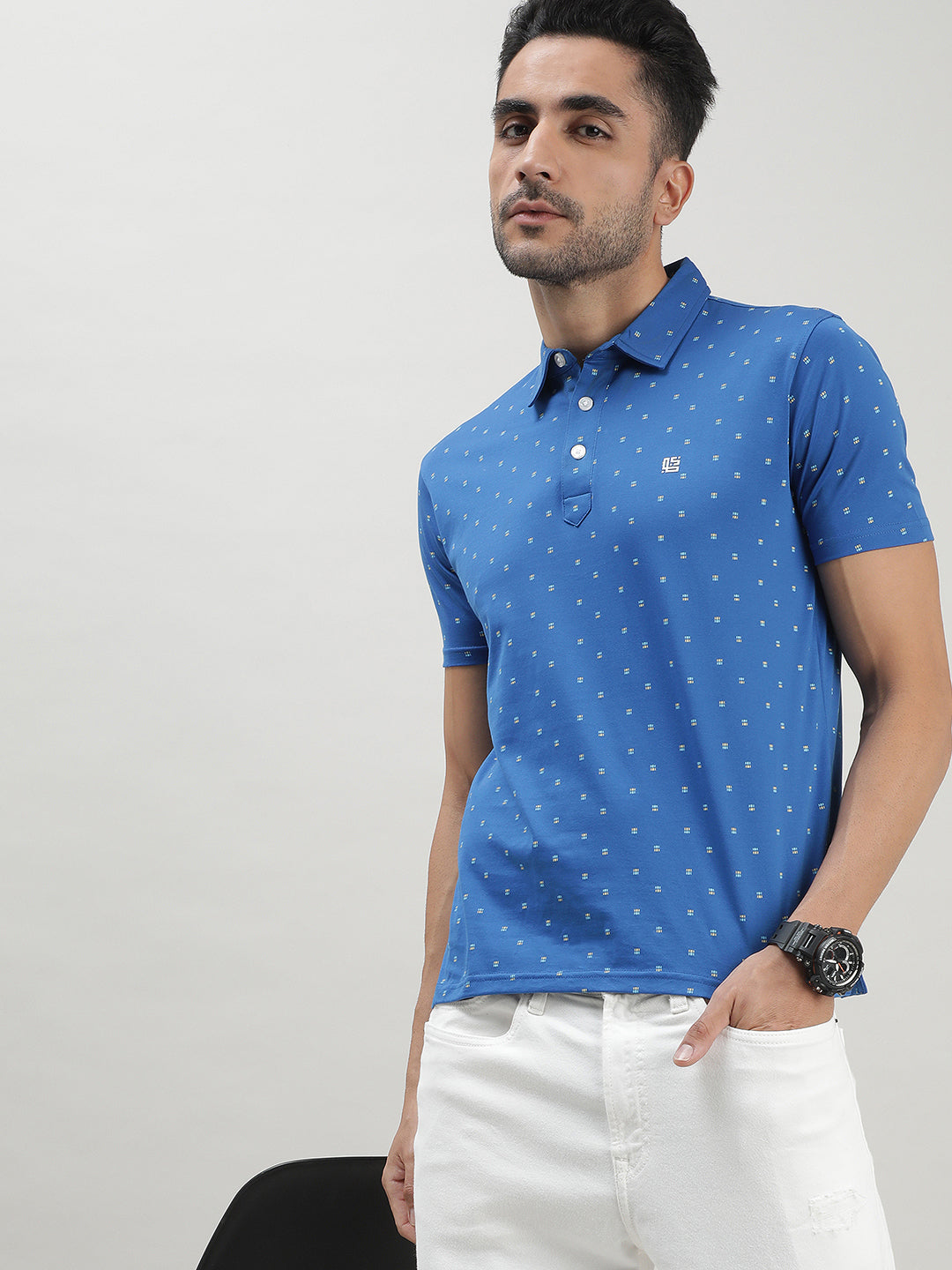 Blue Printed Polo T-shirt
