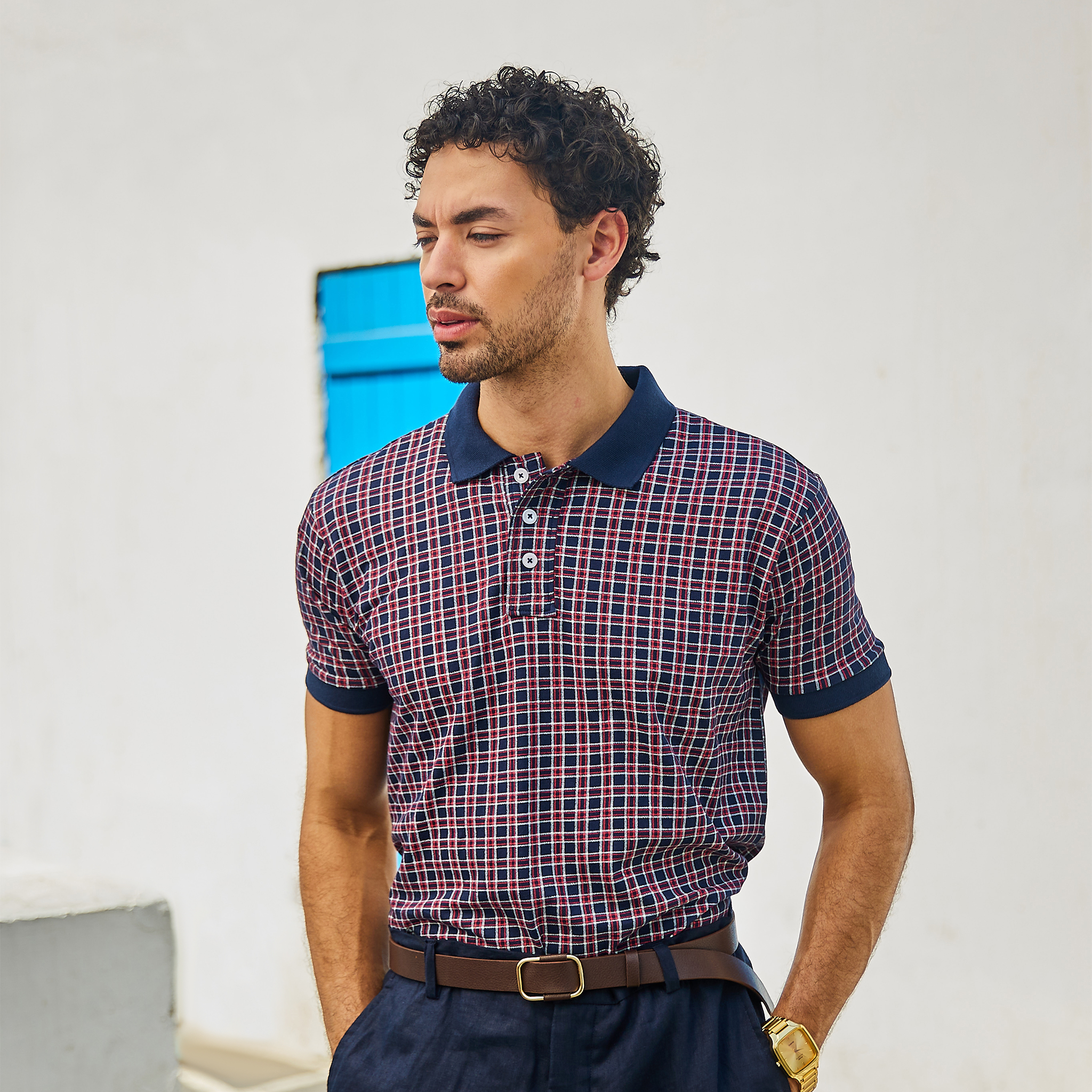 Red & Navy Printed Polo Tshirt