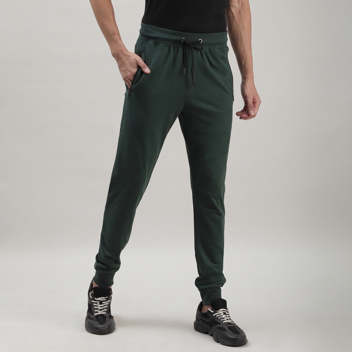 Green Solid Track Joggers