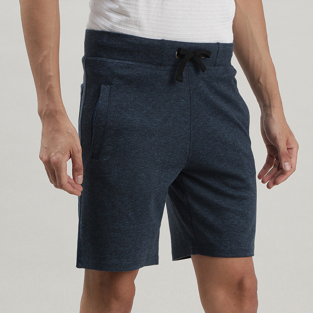 Blue Melange Solid Track Shorts