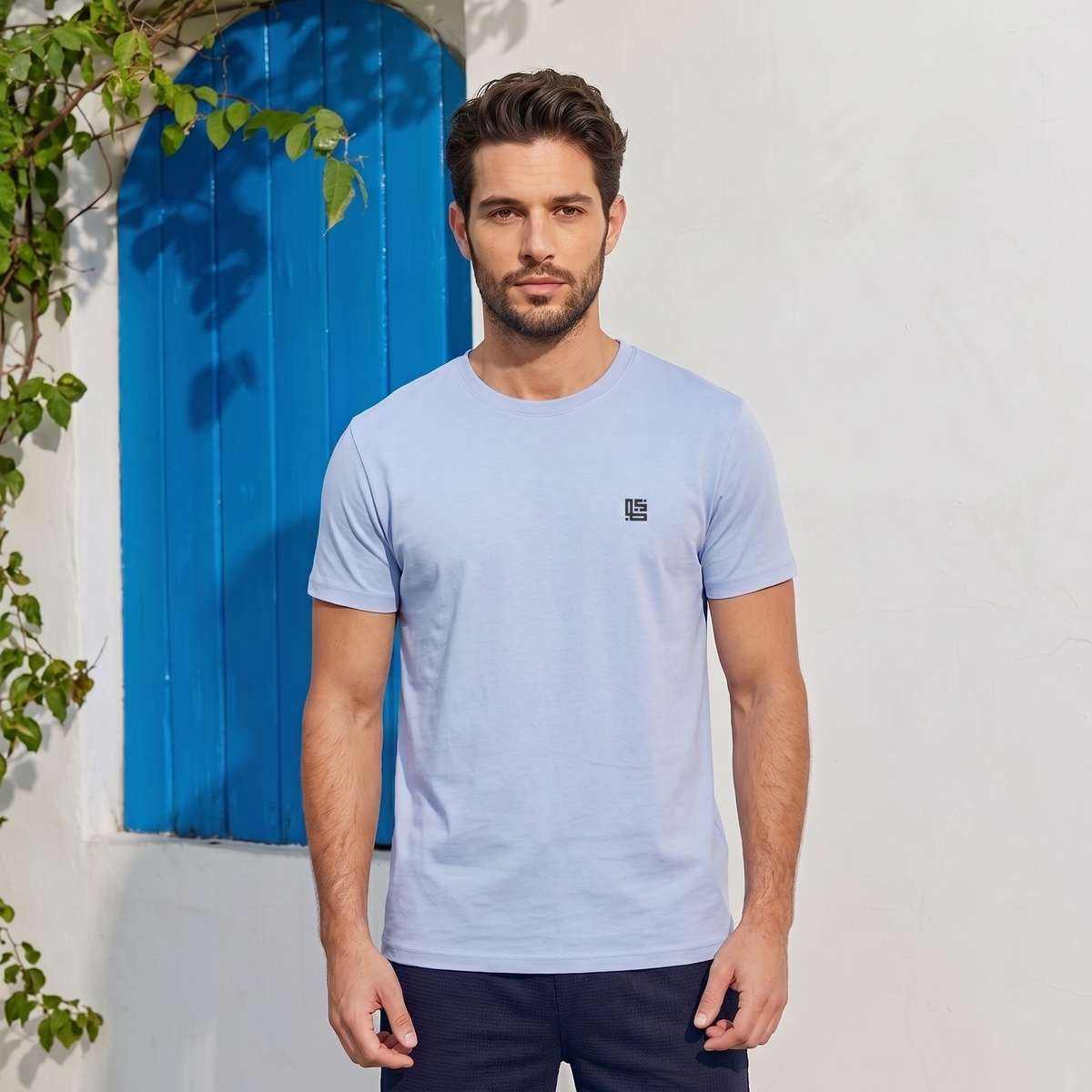 Light Blue Solid Crew Neck Tshirt