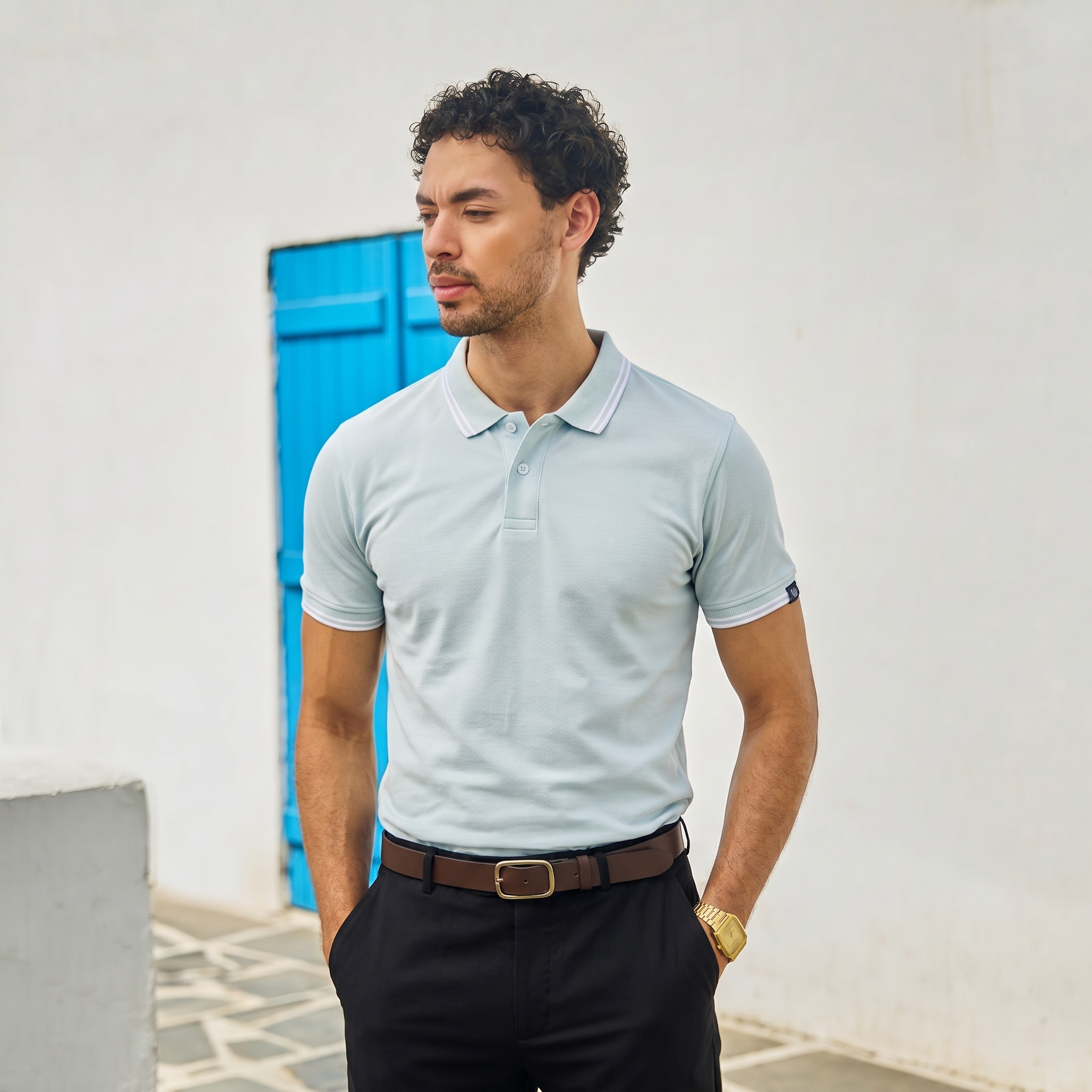 CONTRAST TIPPING POLO - ARTIC MIST