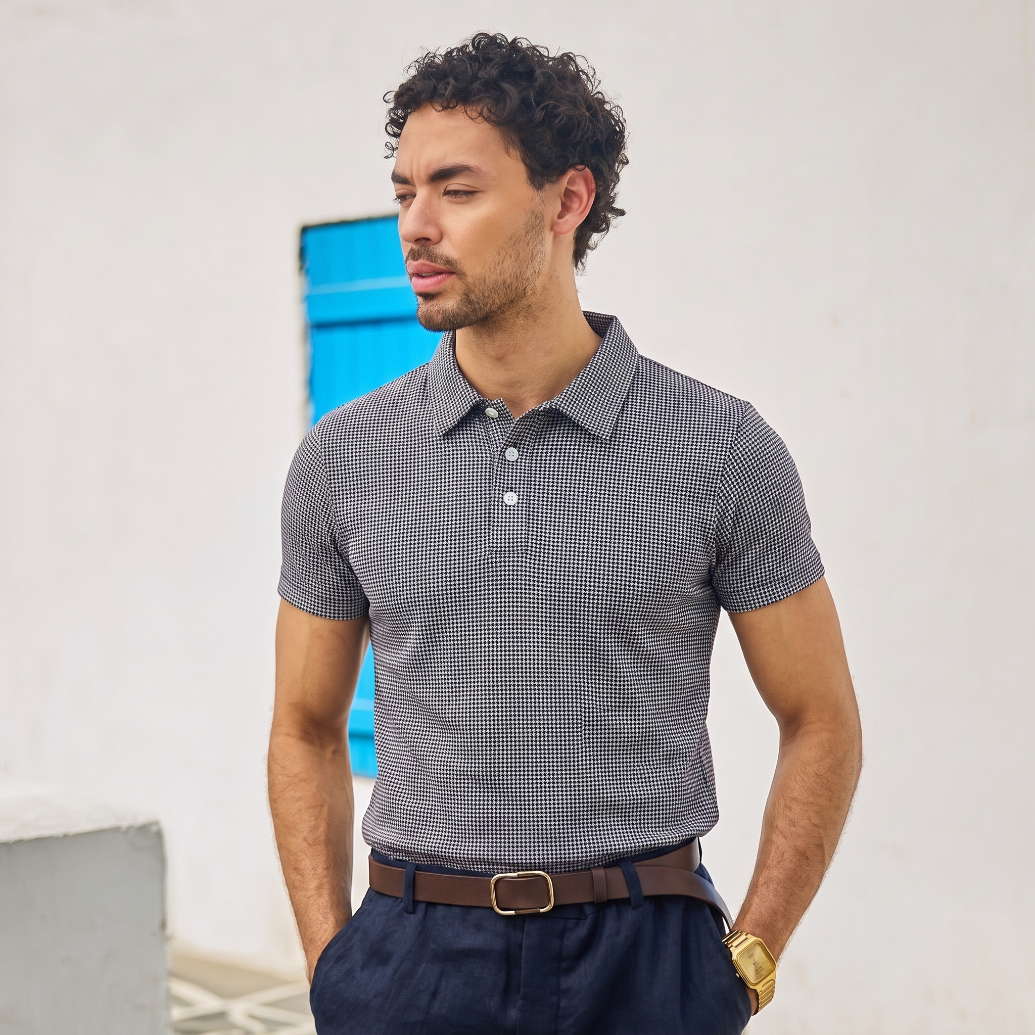 Black And White Men Polo Tshirt