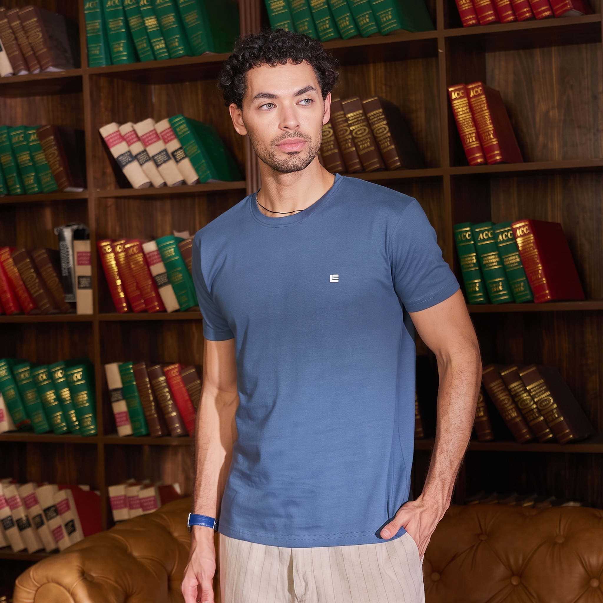 Blue Solid Crew Neck Tshirt