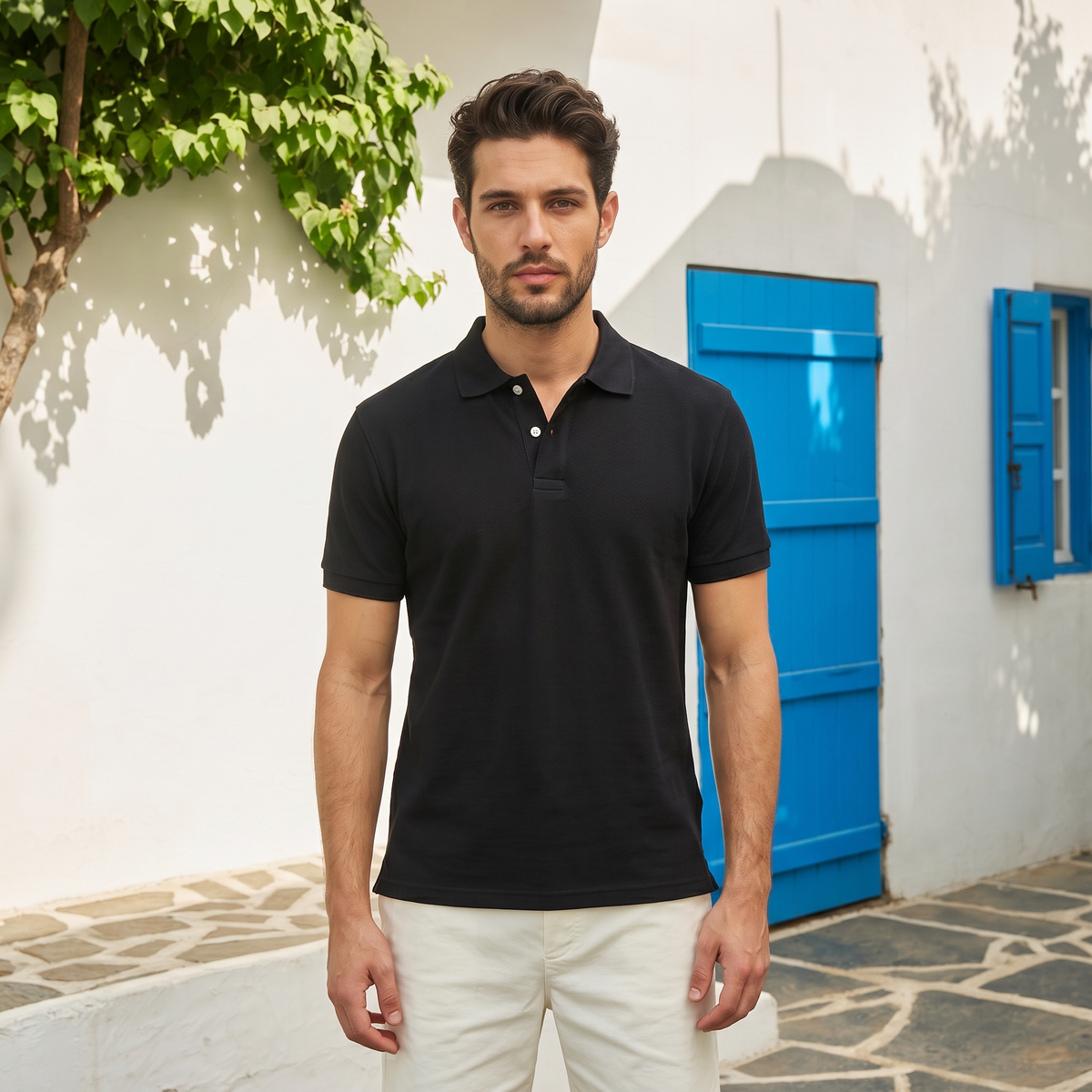 Black Jacquard Polo Tshirt