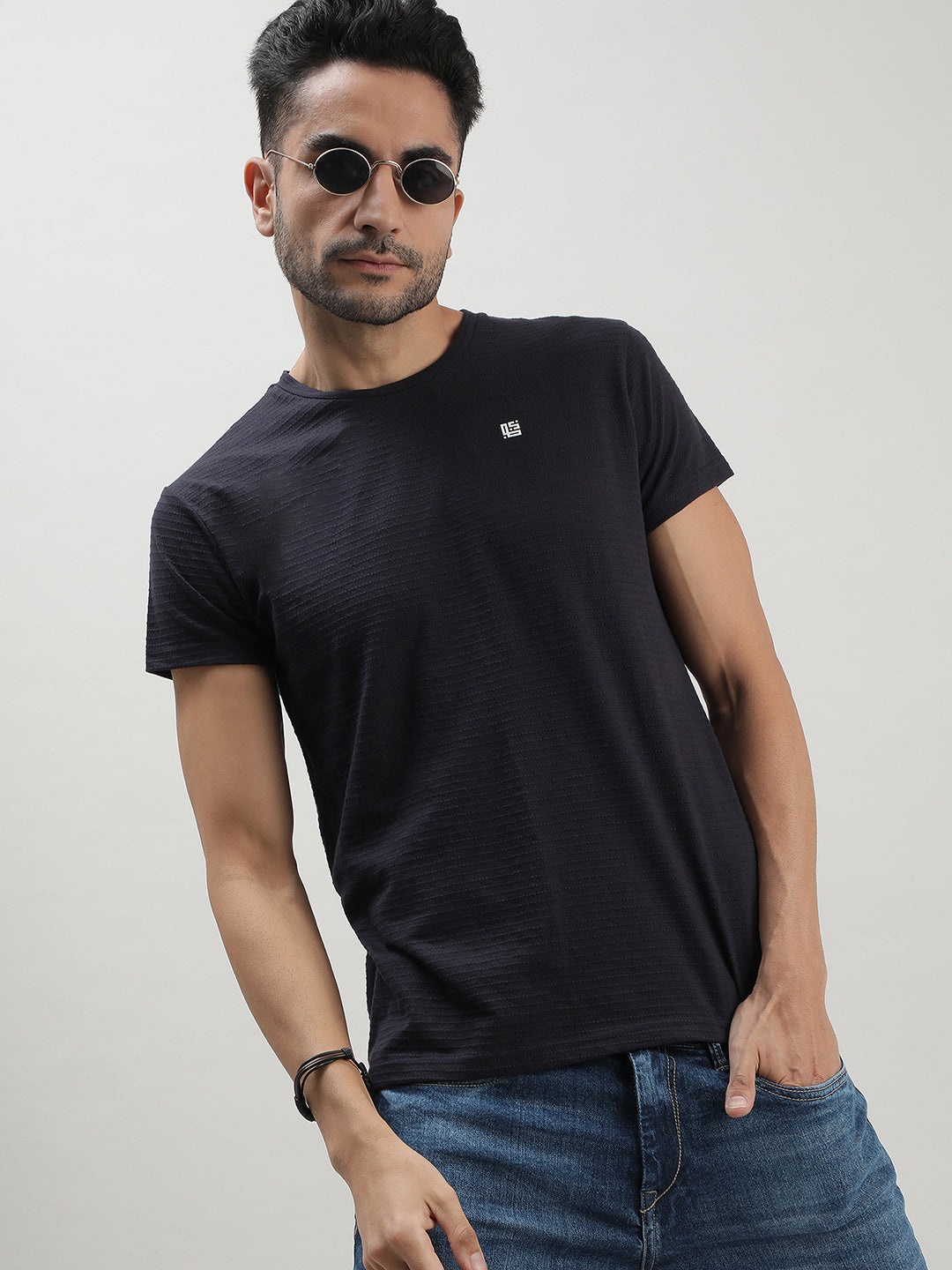 Navy Solid Crew Neck T-Shirt for Men at Loom & Spin