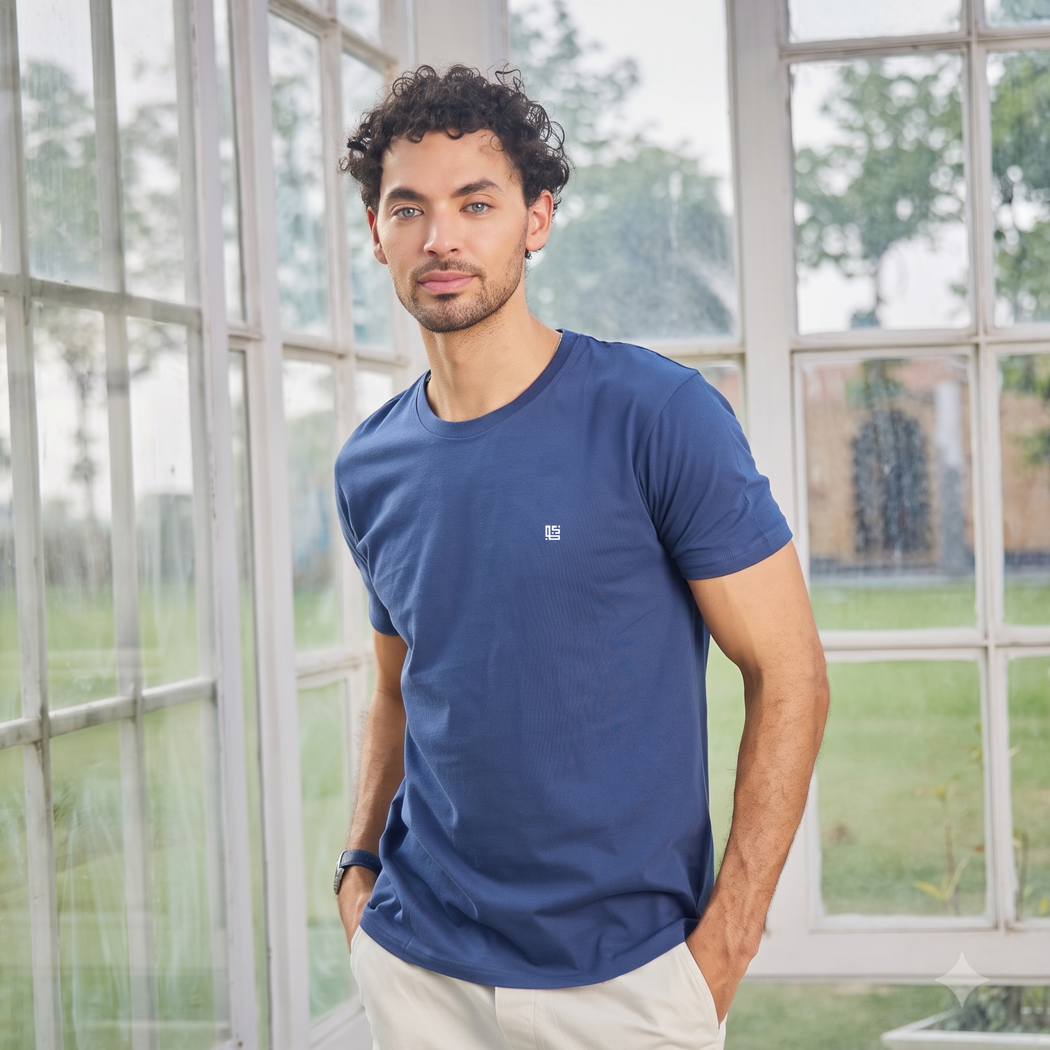 Navy Blue Solid Crew Neck Tshirt