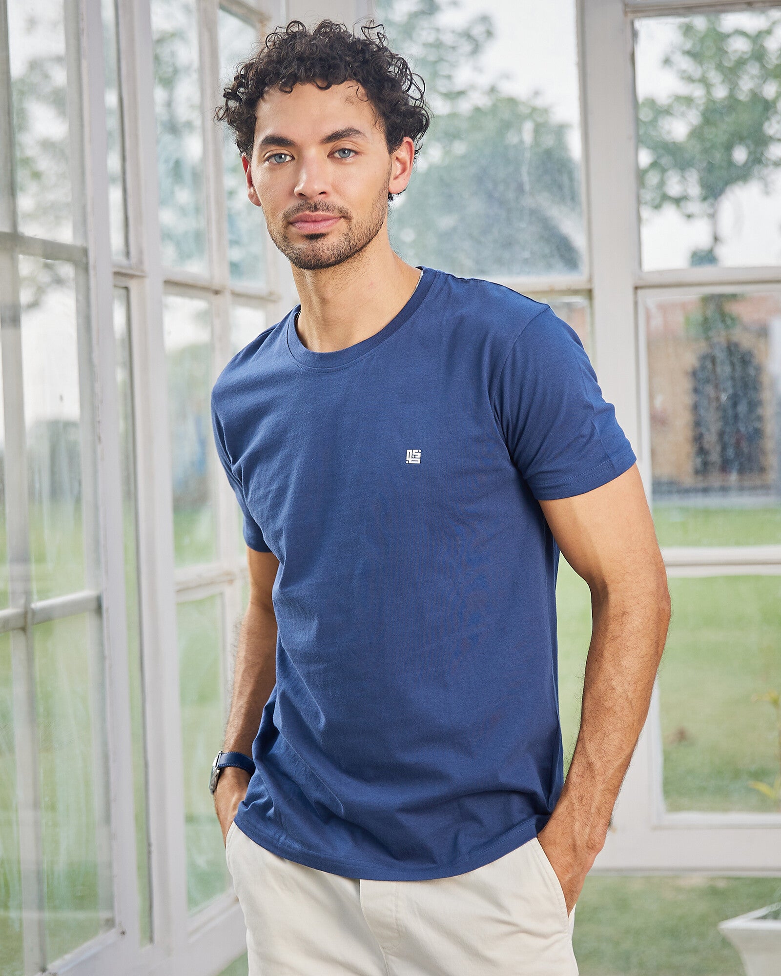 Navy Blue Solid Crew Neck Tshirt