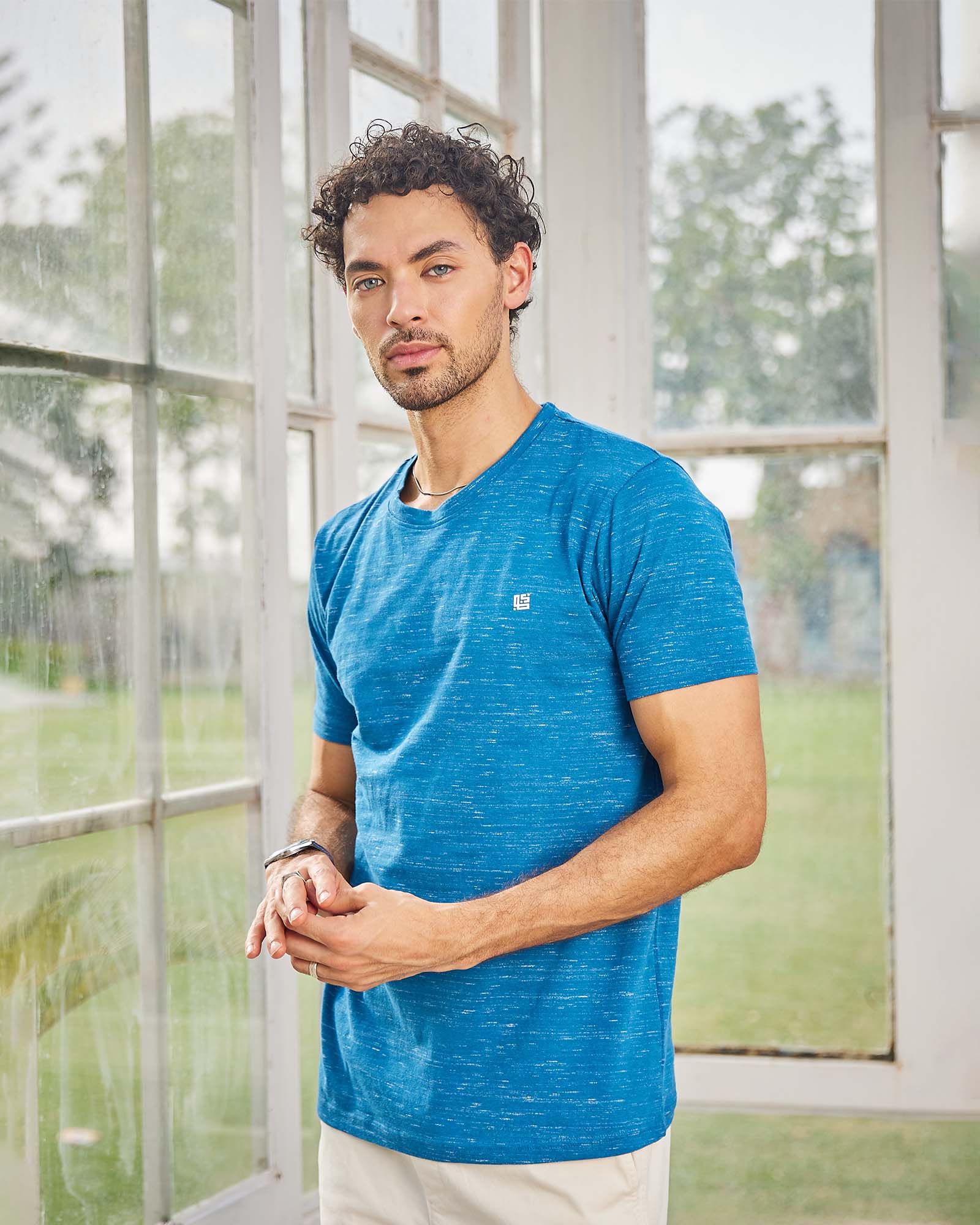 Royal Blue Space Dyed Crew Neck Tshirt