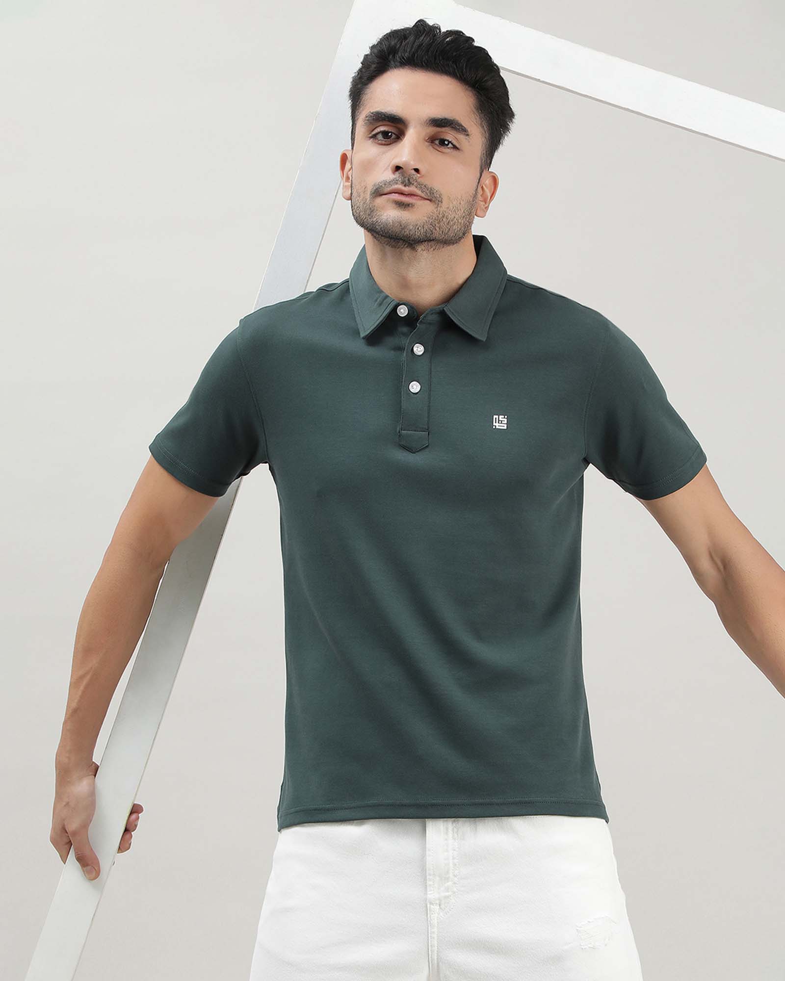Dark Green Solid Polo Tshirt