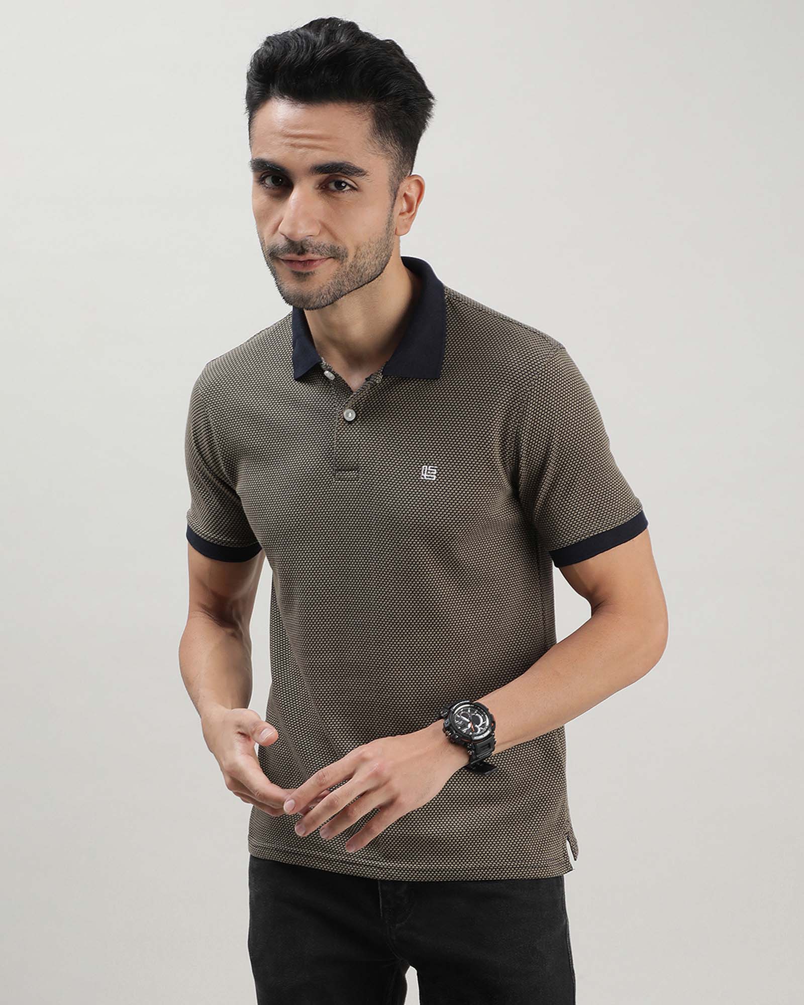Olive Jacquard Polo Tshirt