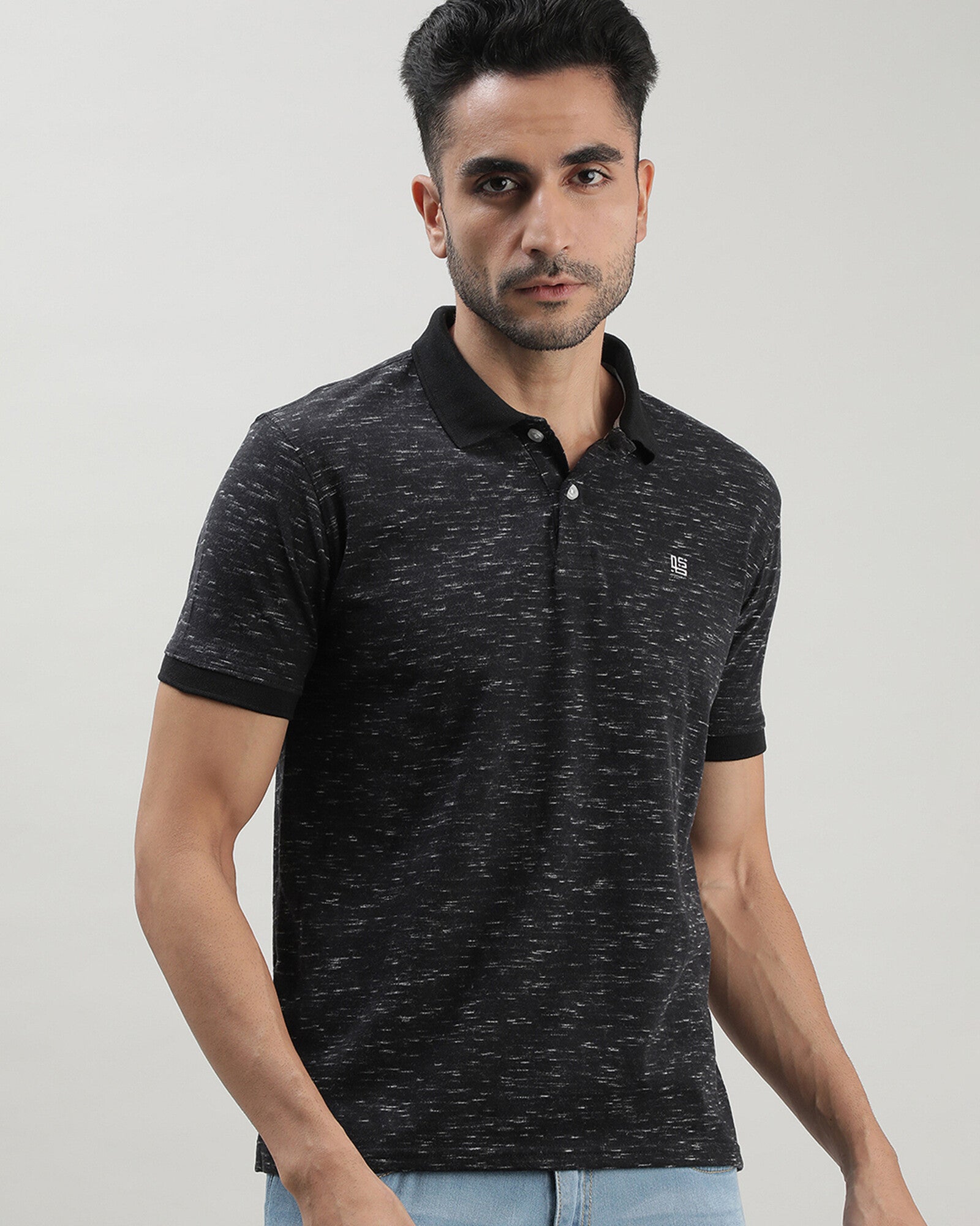 Black Space Dyed Polo Tshirt
