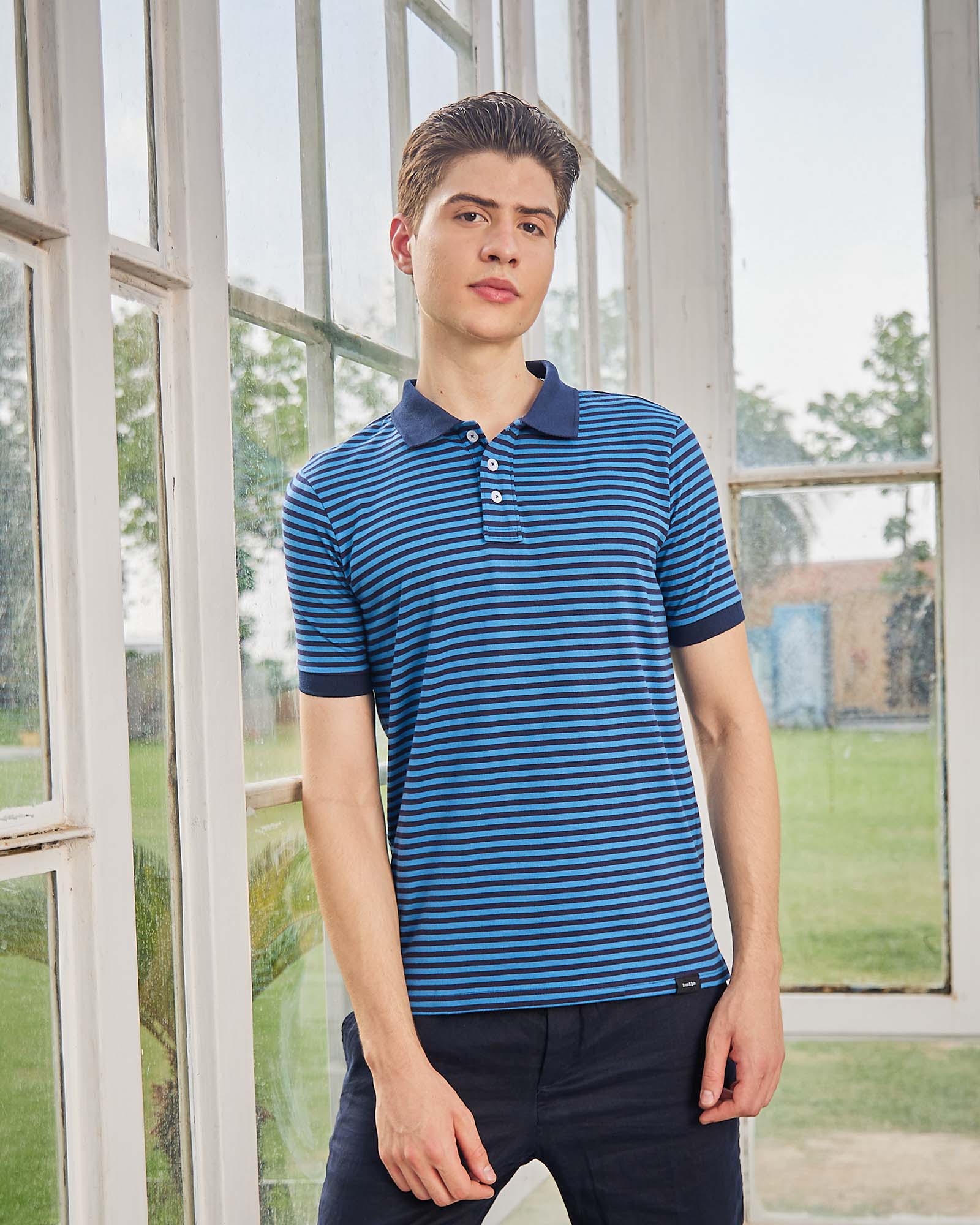 Navy Blue Striped Polo Tshirt