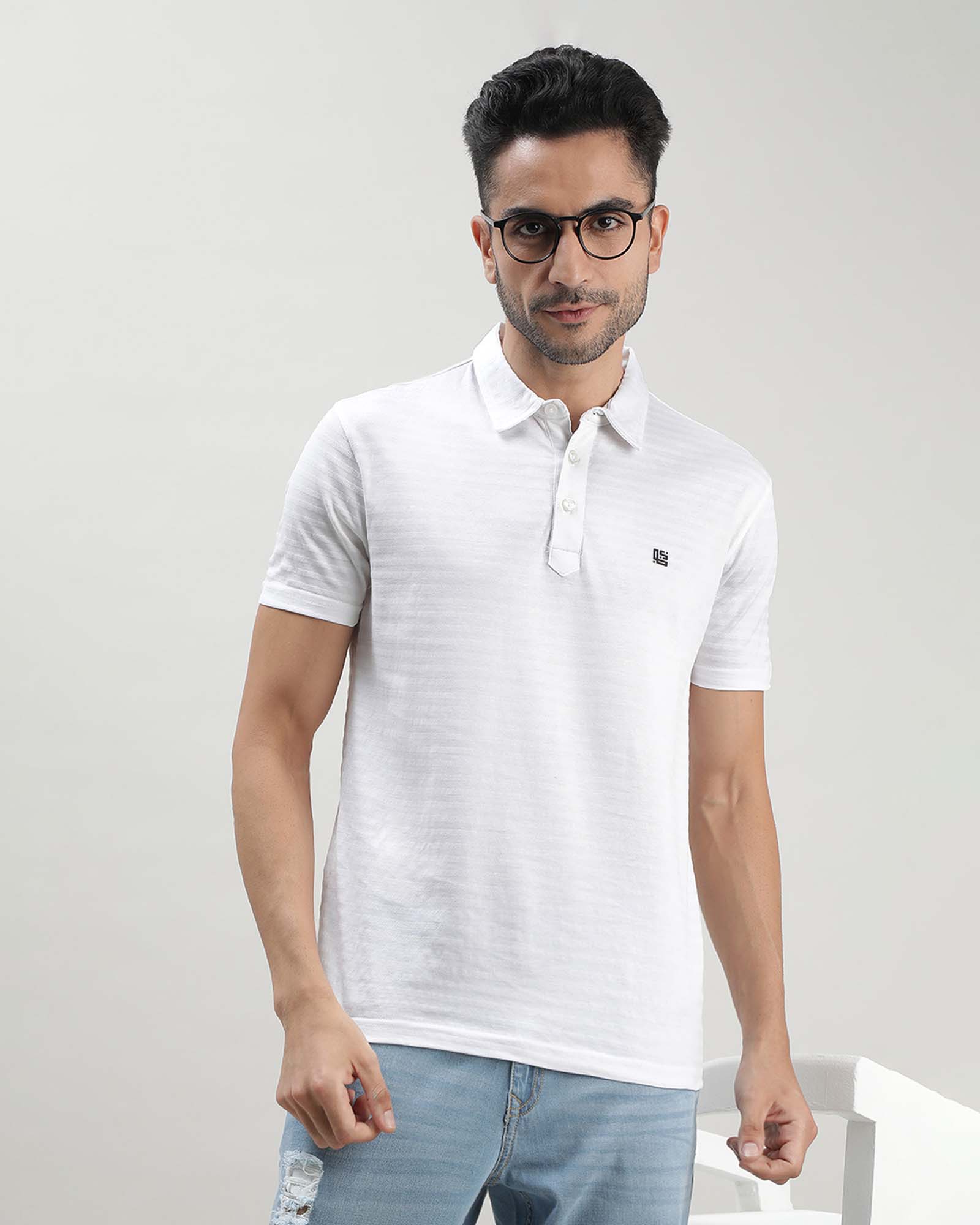 White Textured Polo Tshirt