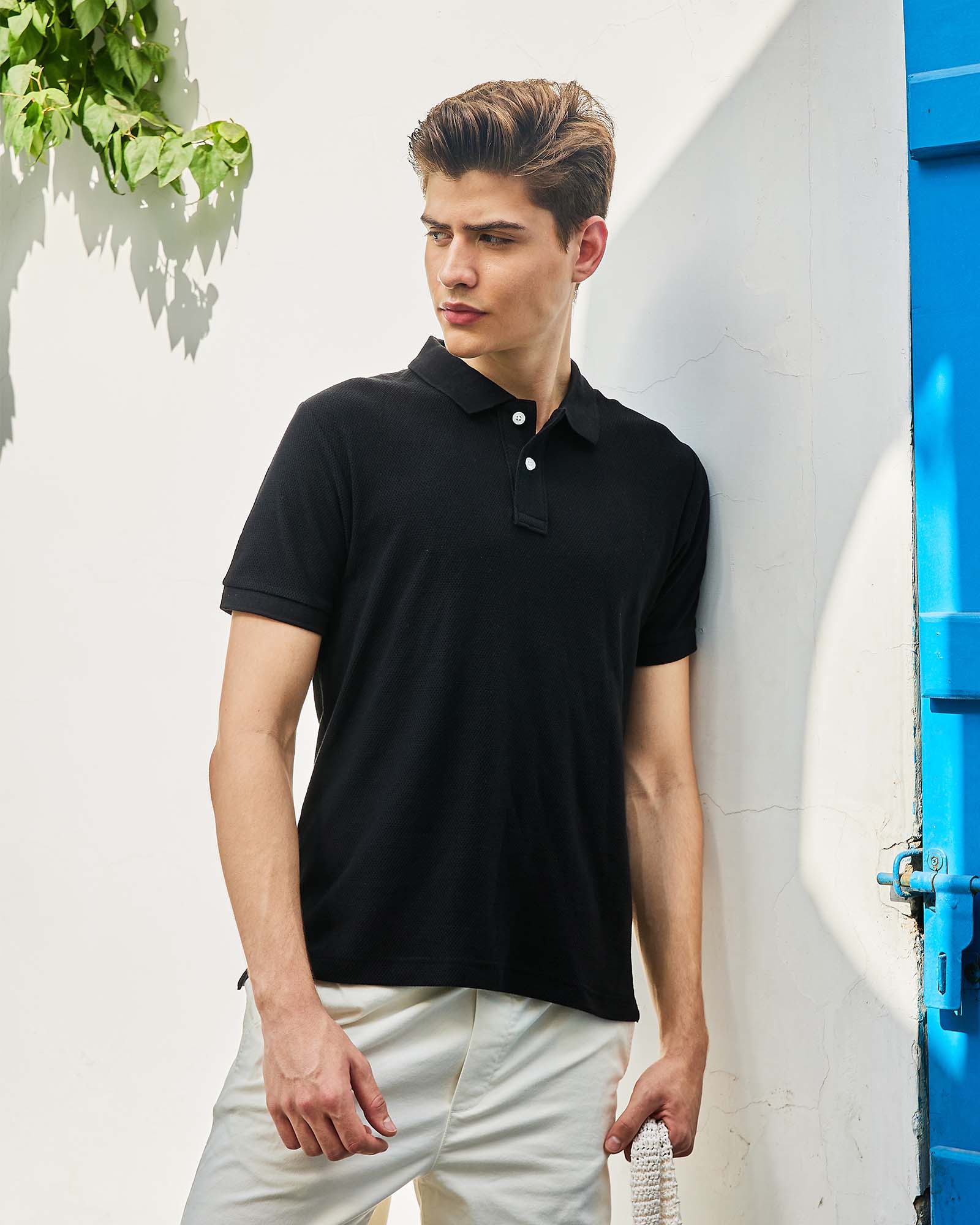 Black Jacquard Polo Tshirt