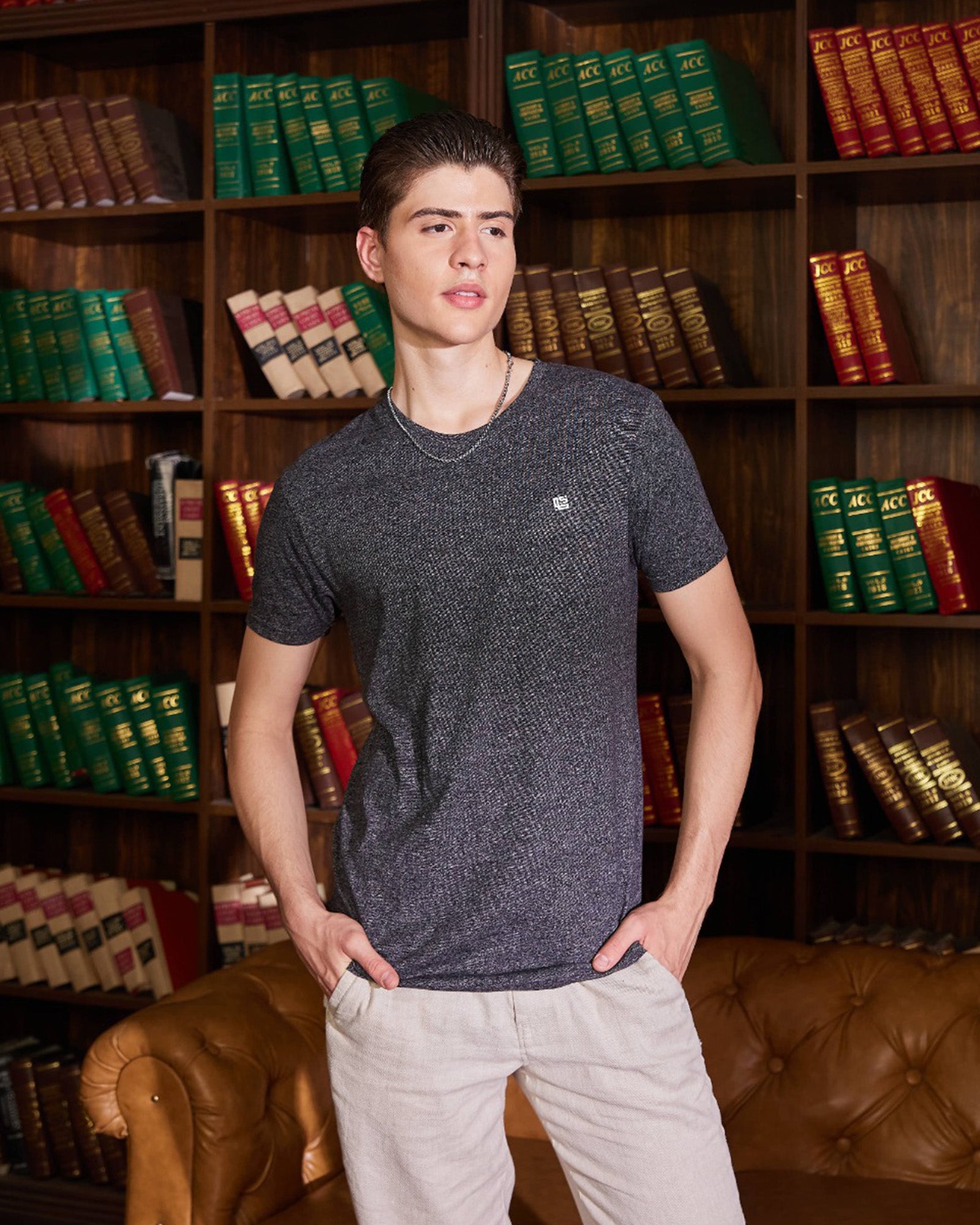 Dark Grey Space Dyed Crew Neck Tshirt