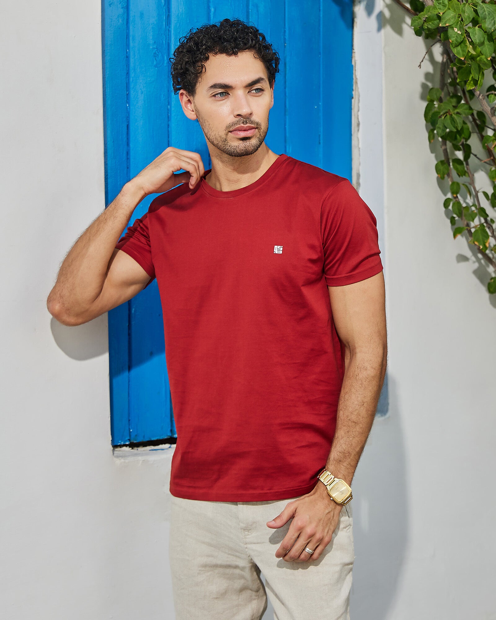 Chilli Red Solid Crew Neck Tshirt