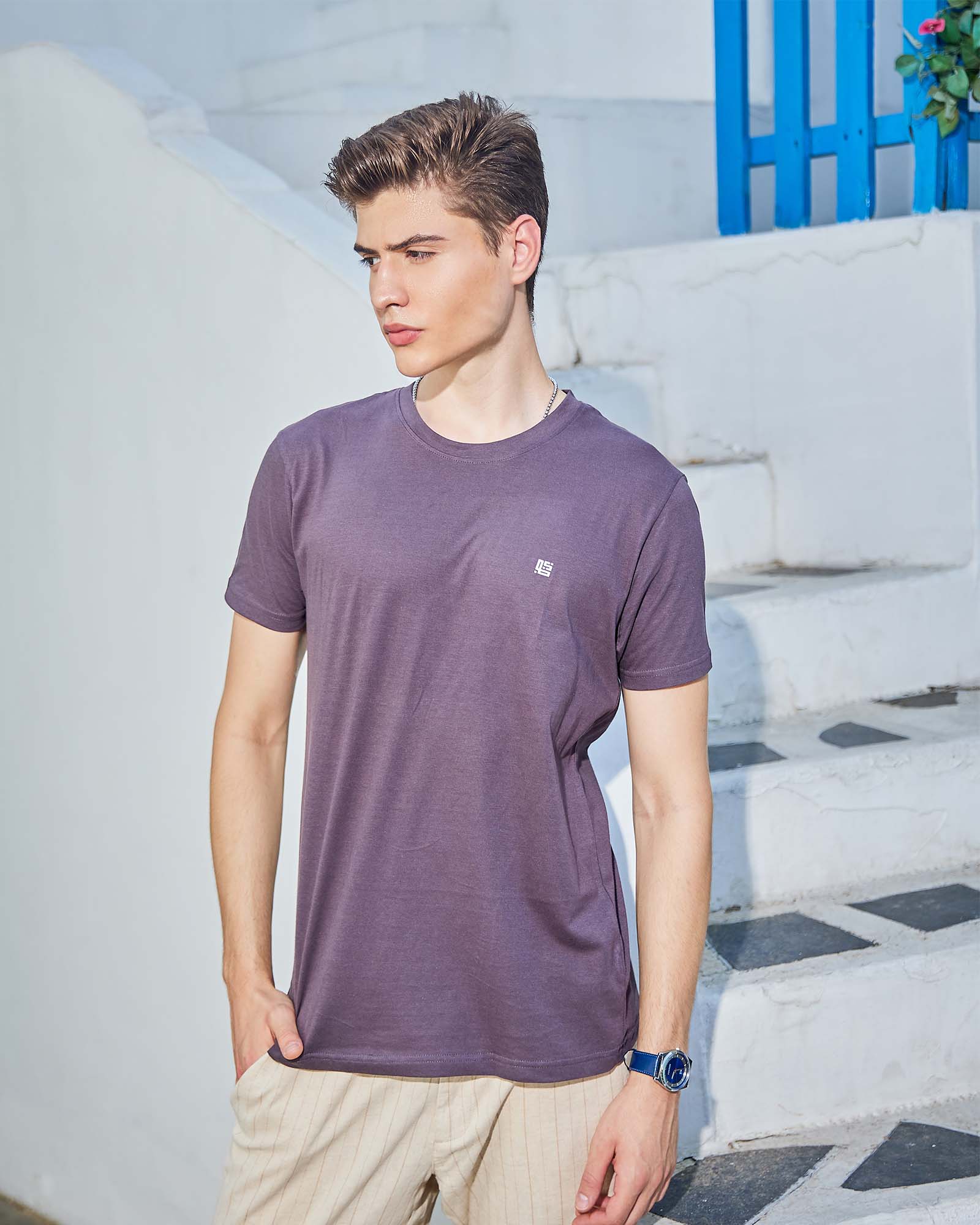 Rose Mauve Solid Crew Neck Tshirt