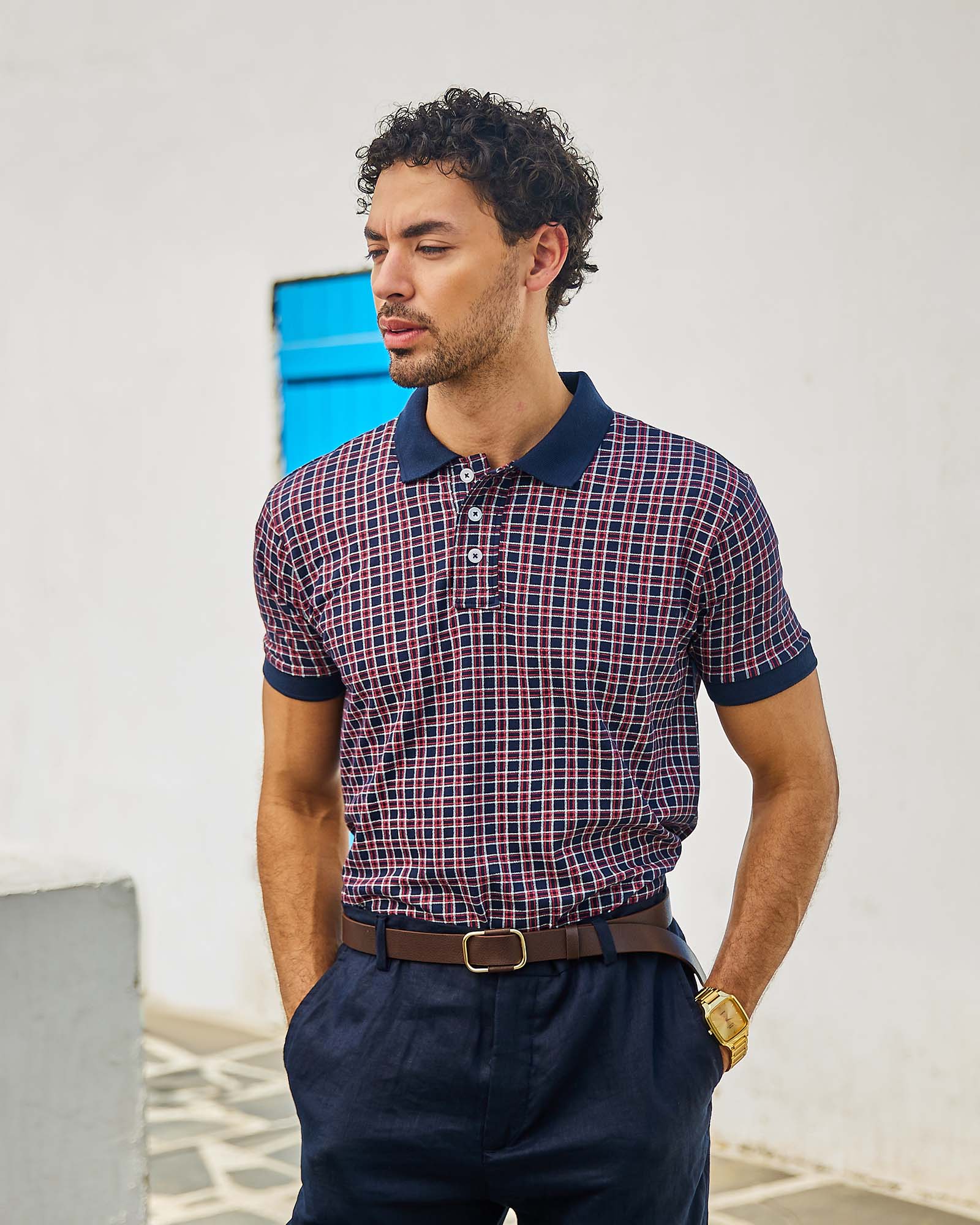 Red & Navy Printed Polo Tshirt
