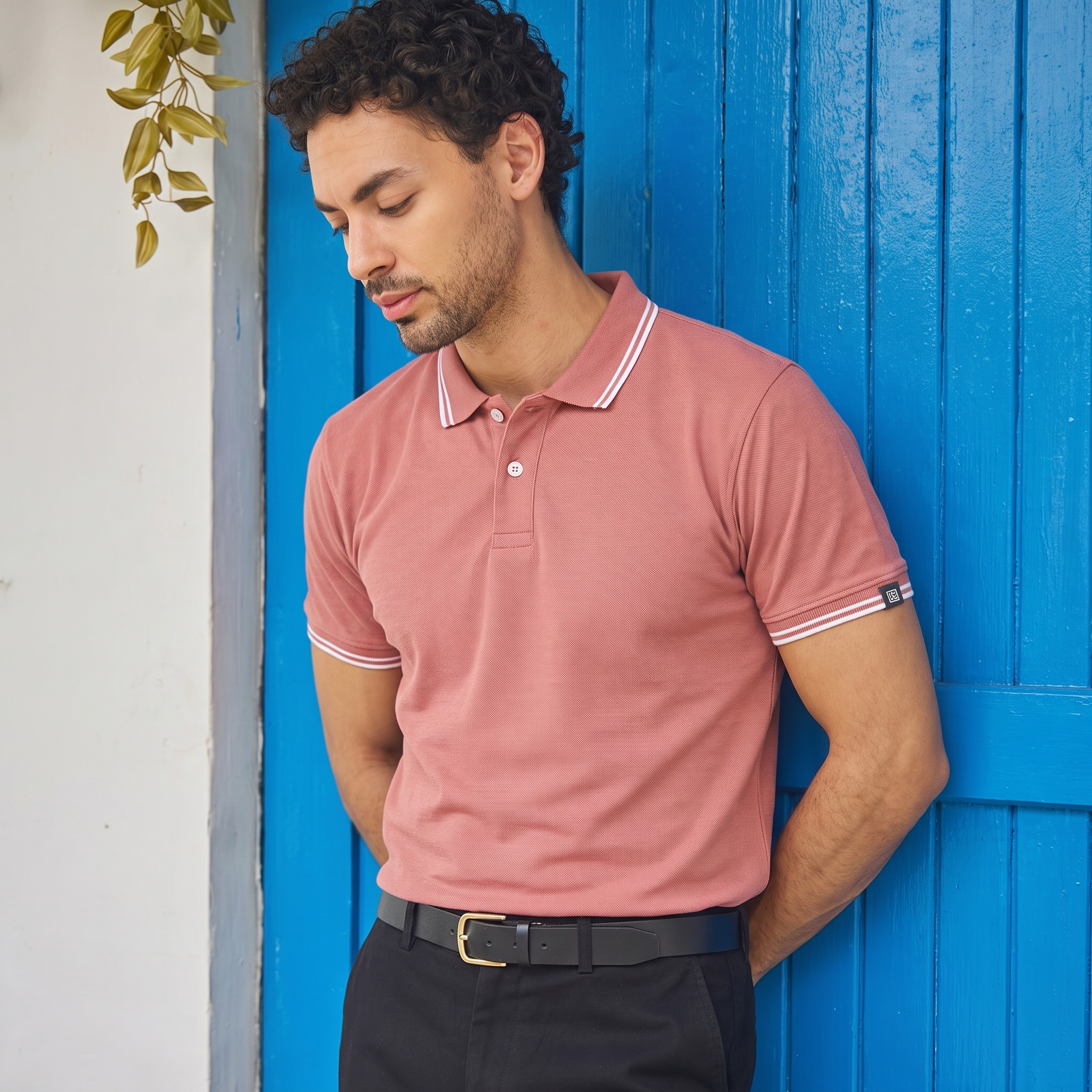CONTRAST TIPPING POLO - DESERT ROSE