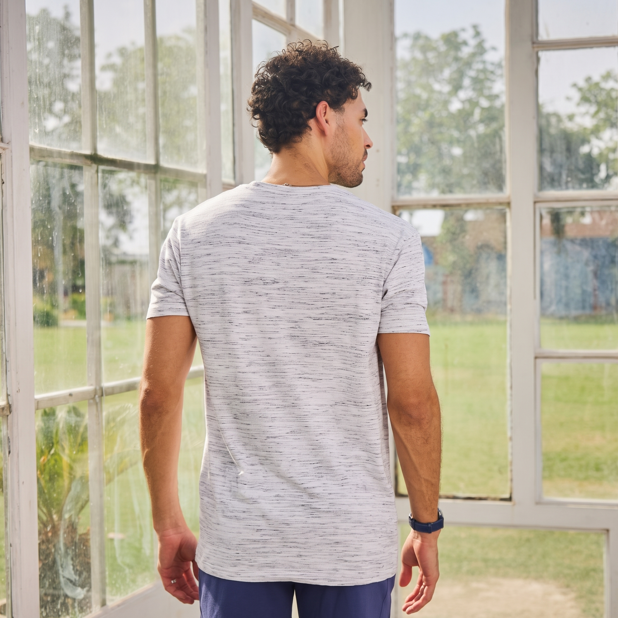 Grey & Off White Space Dyed Crew Neck