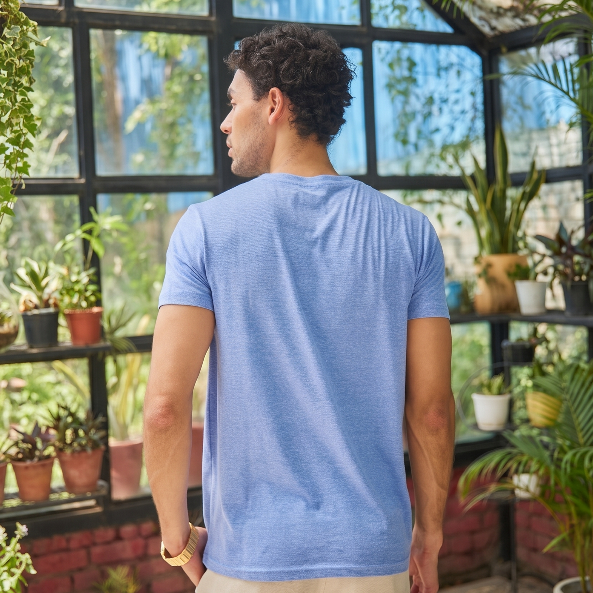 Sky Blue Space Dyed Crew Neck Tshirt