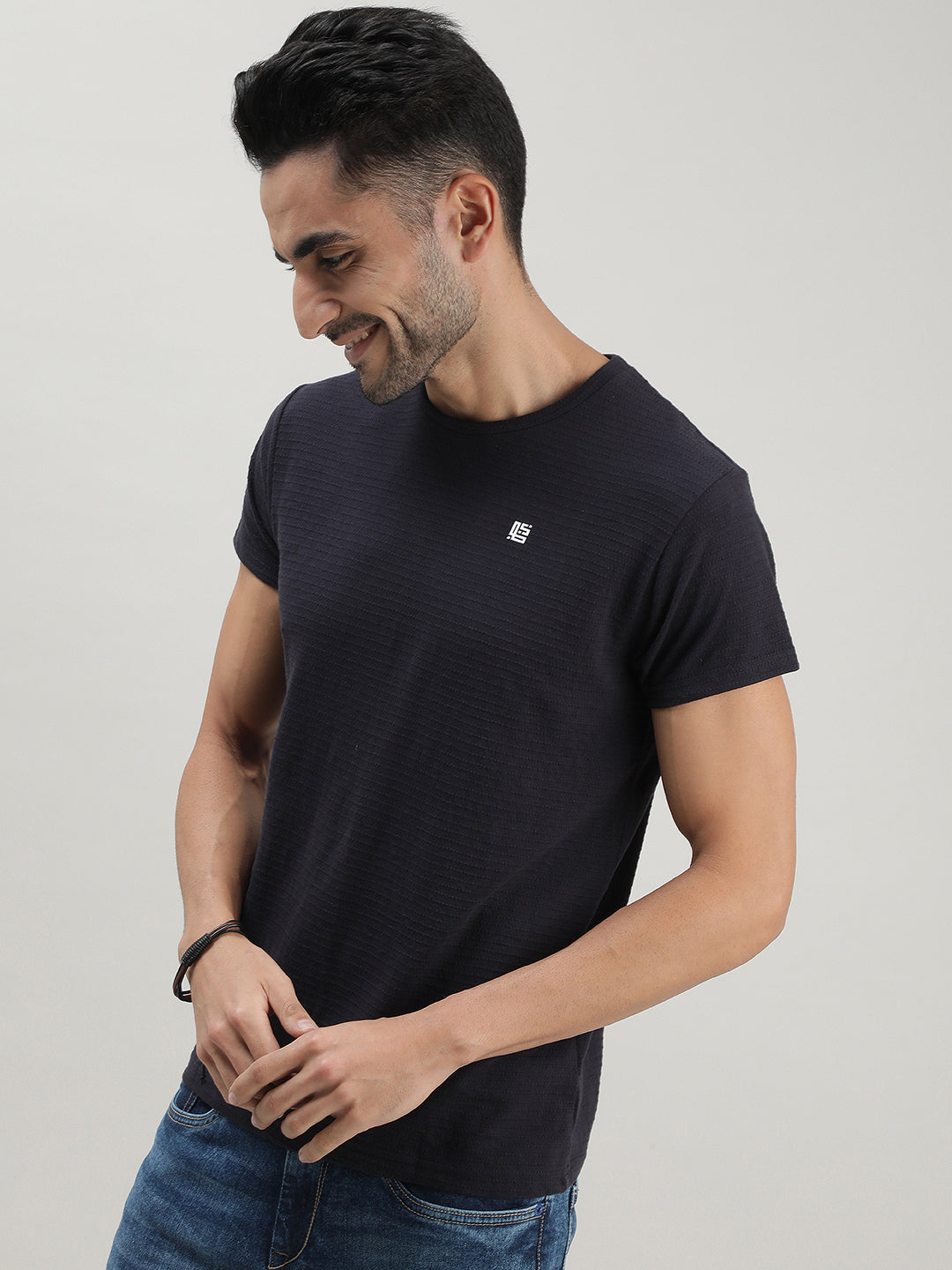 Navy Solid Crew Neck T-Shirt for Men at Loom & Spin