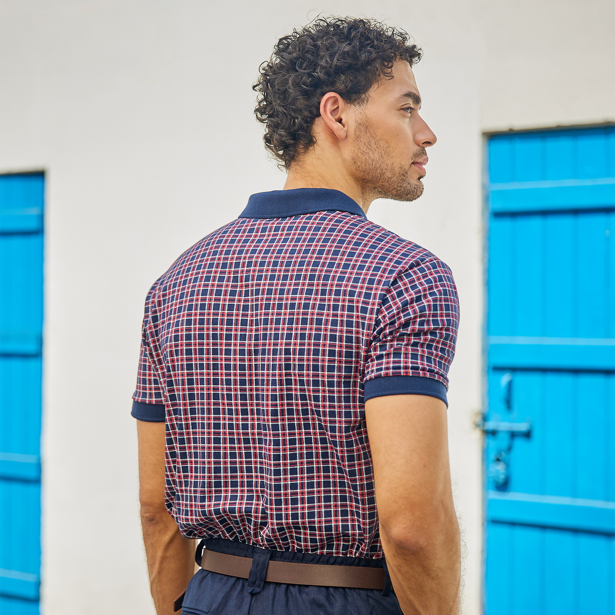Red & Navy Printed Polo Tshirt