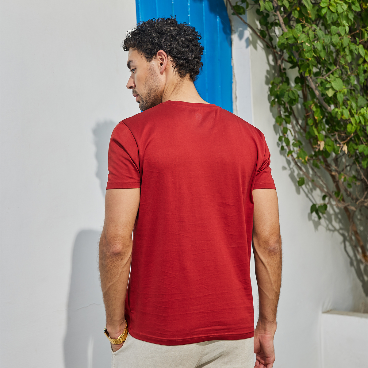 Chilli Red Solid Crew Neck Tshirt