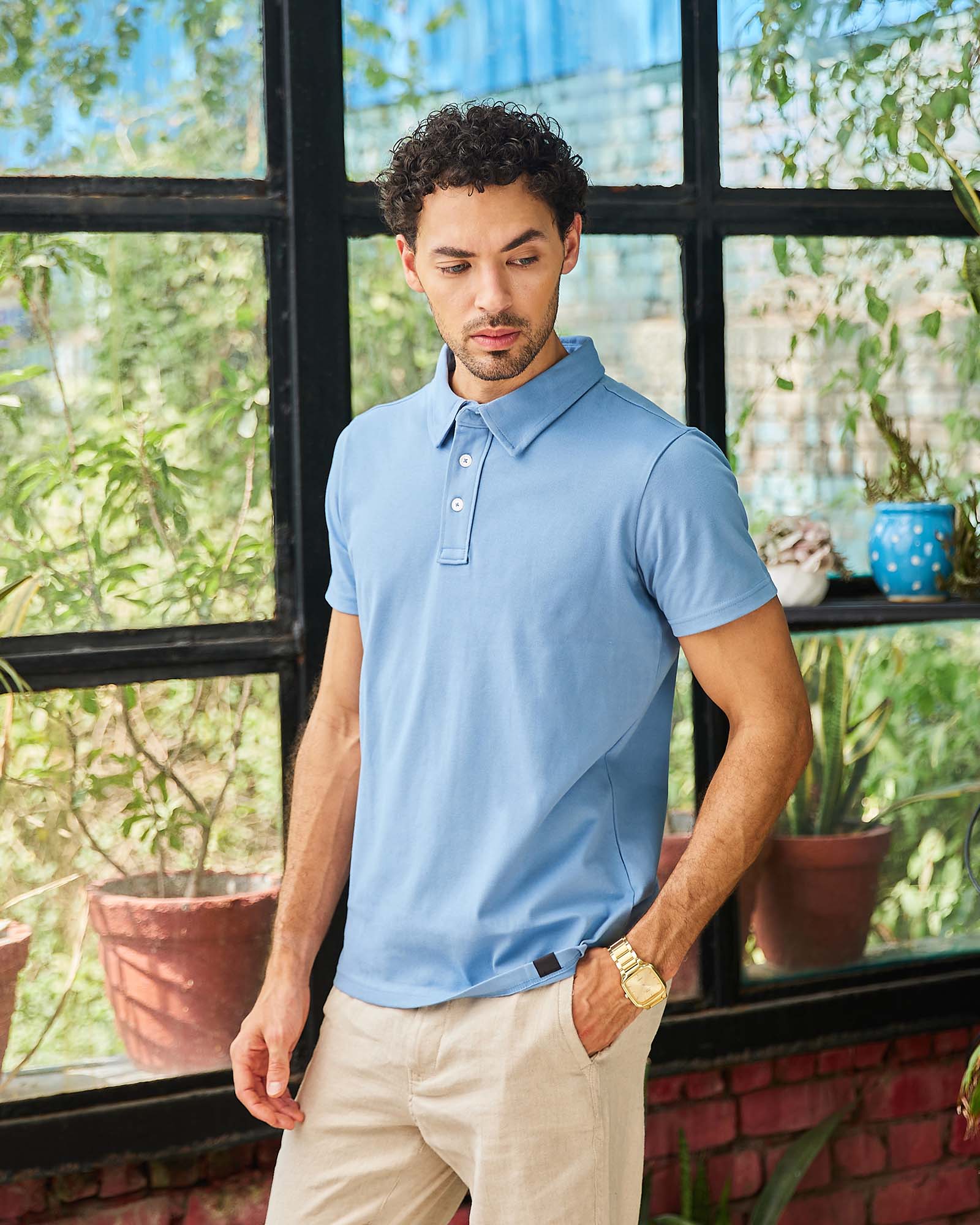 Light Blue Solid Polo Tshirt