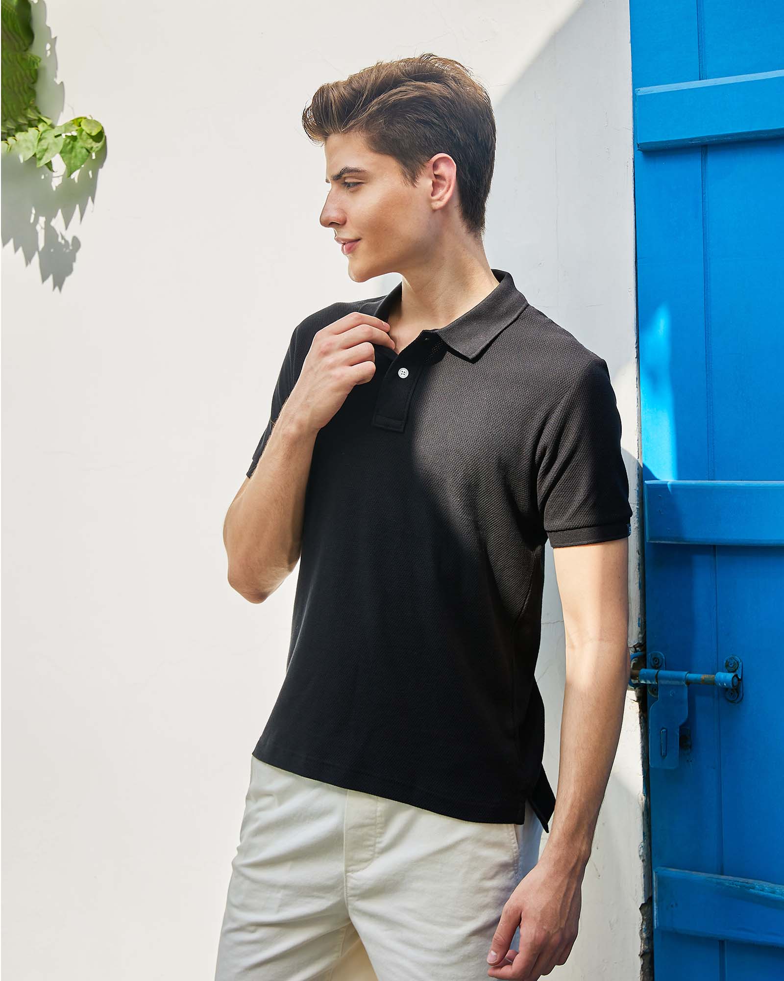Black Jacquard Polo Tshirt