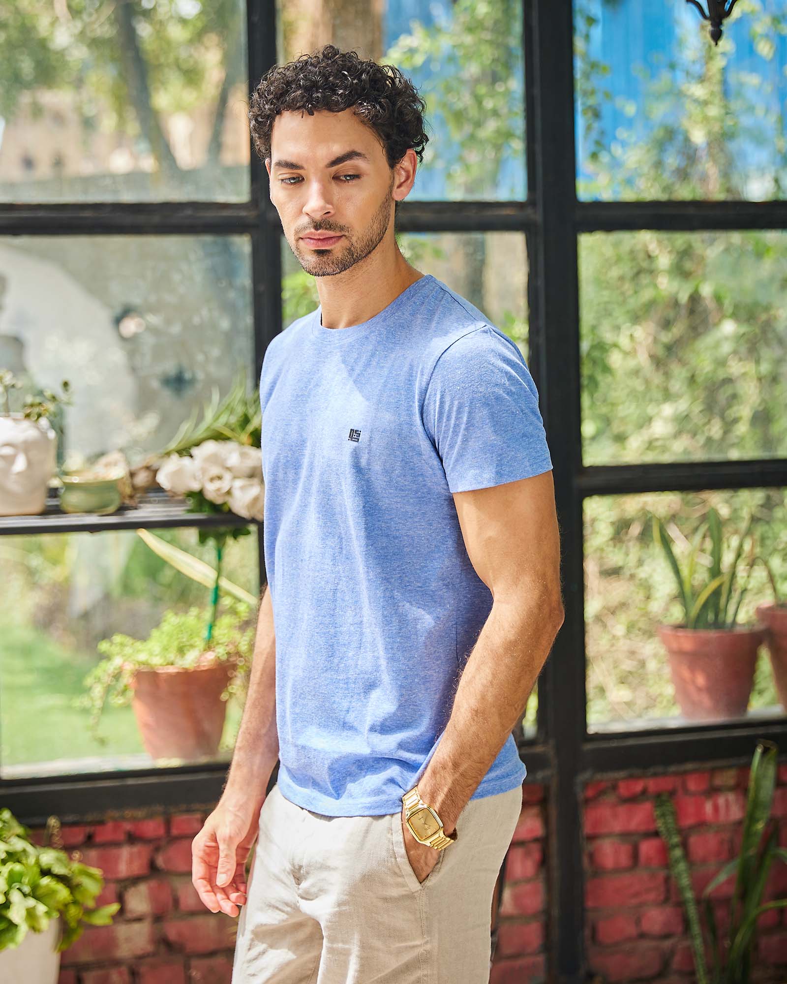 Sky Blue Space Dyed Crew Neck Tshirt