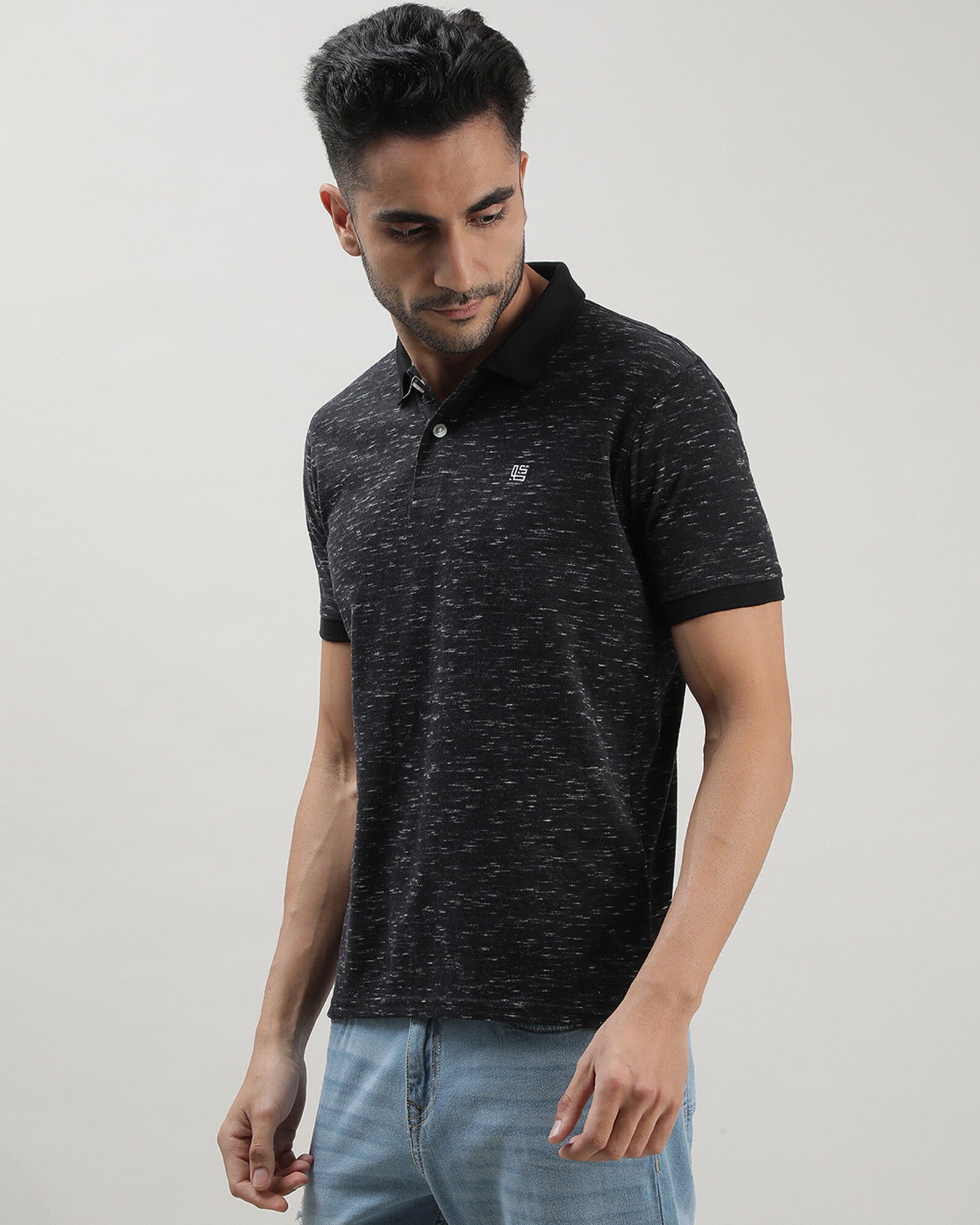 Black Space Dyed Polo Tshirt