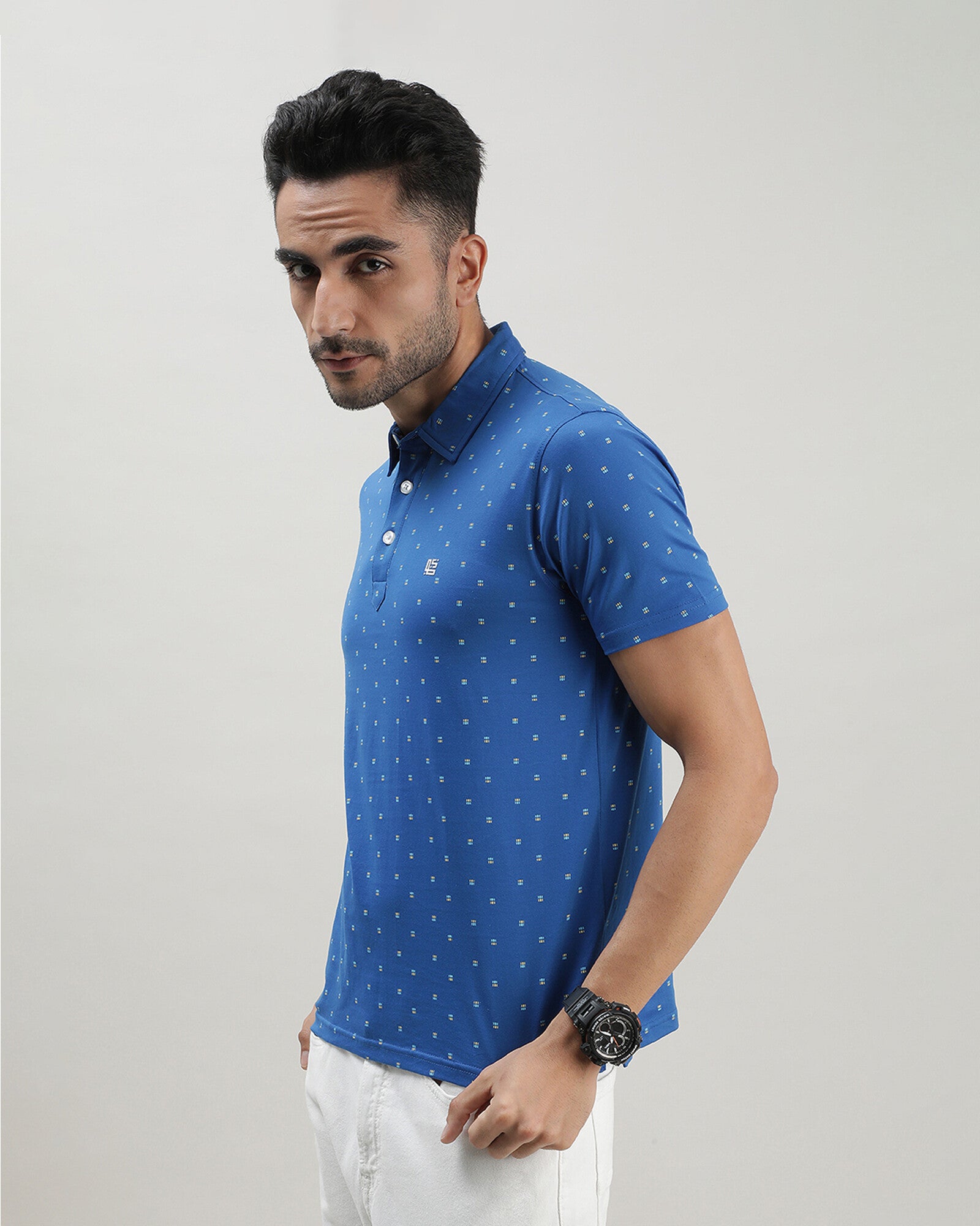 Blue Printed Polo Tshirt