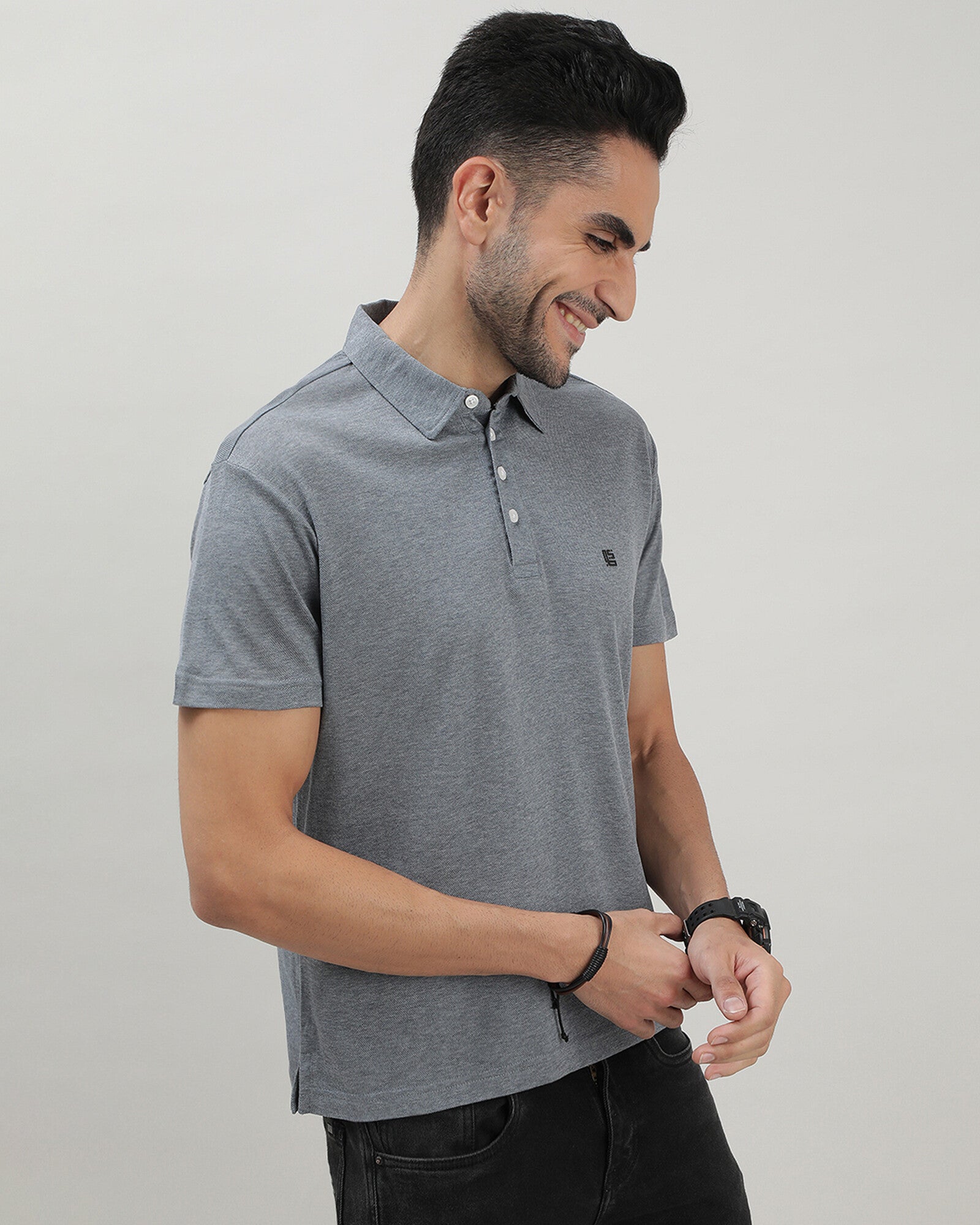Grey Mealange Solid Polo Tshirt