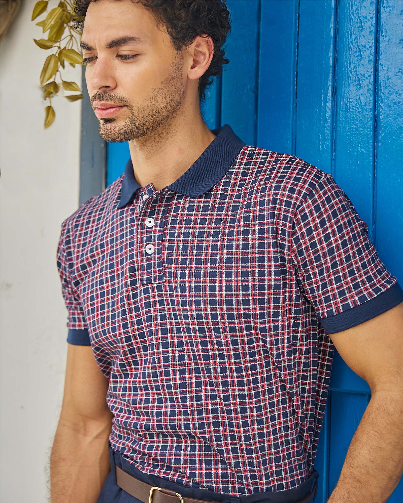 Red & Navy Printed Polo Tshirt