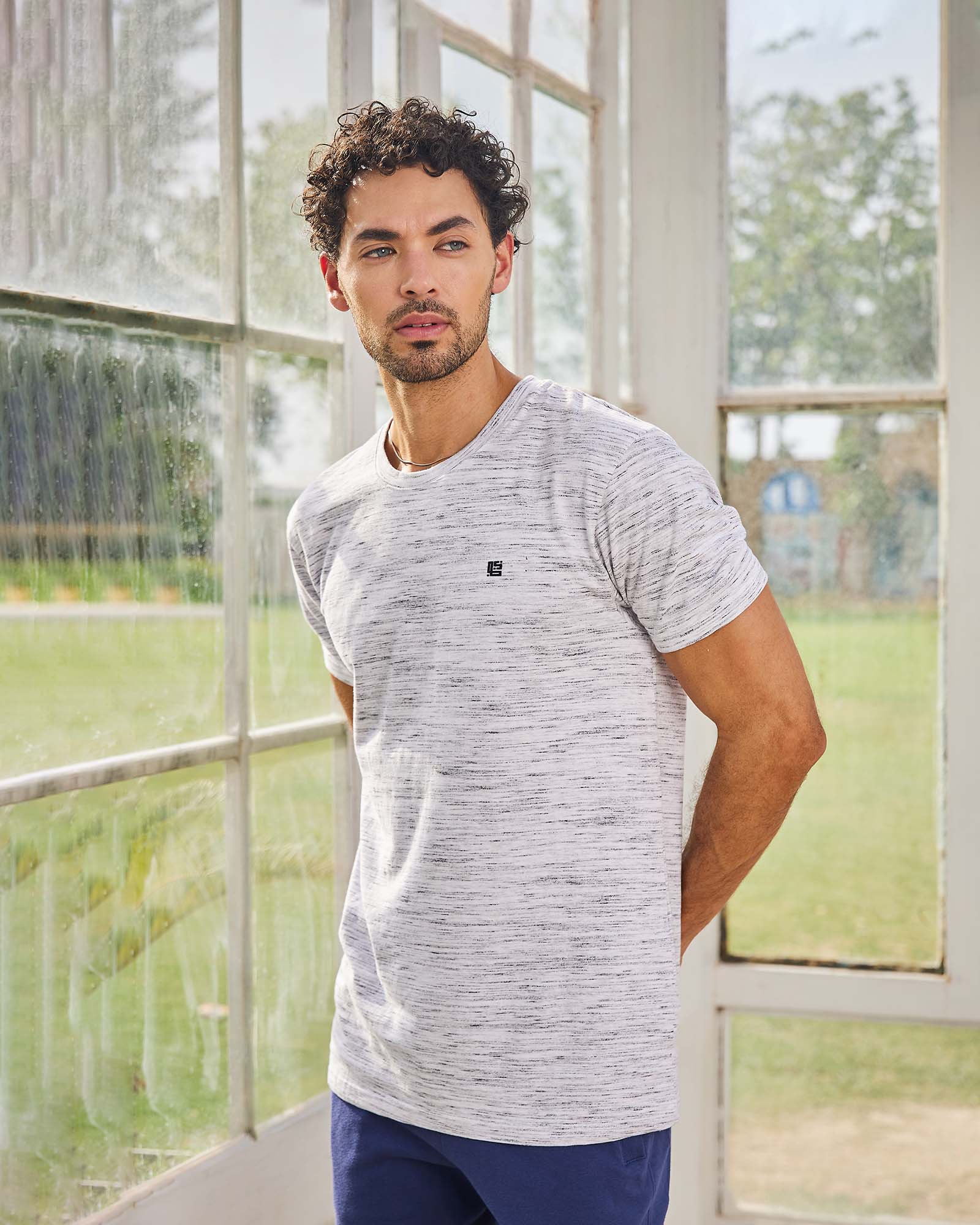 Grey & Off White Space Dyed Crew Neck