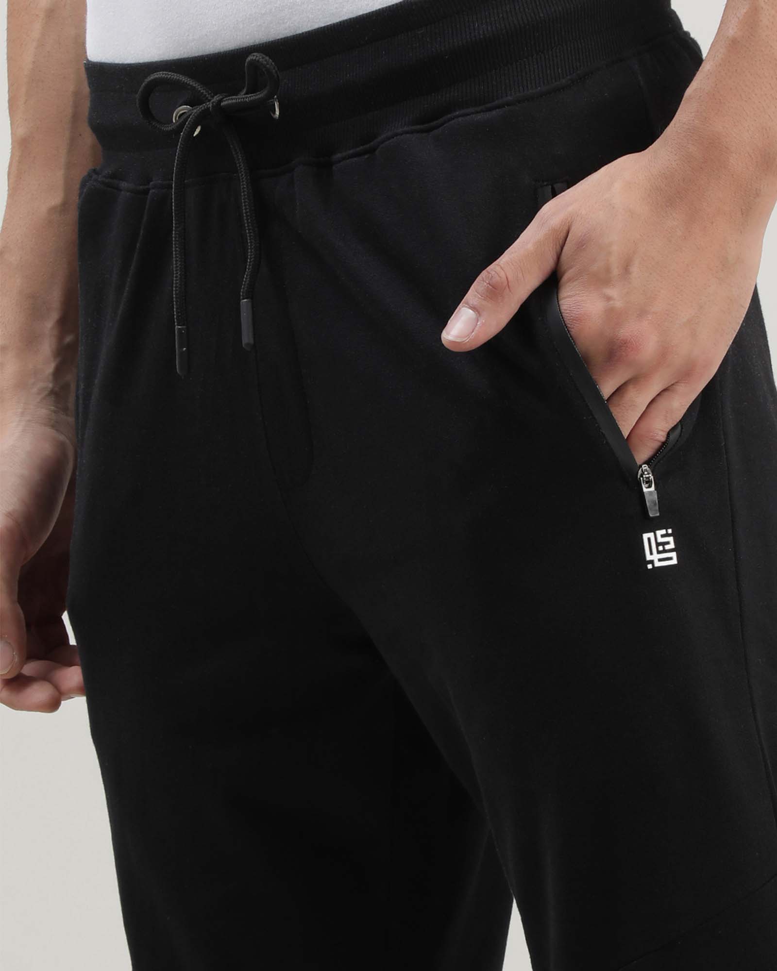 Black Solid Track Joggers