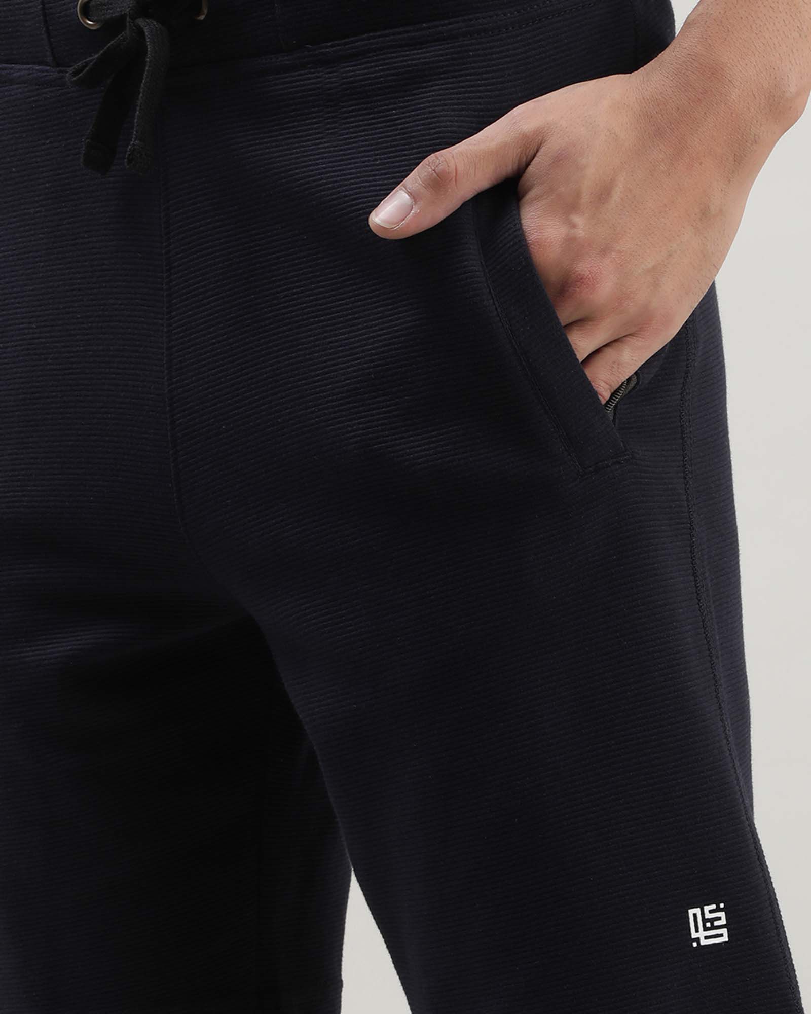 Black Solid Track Shorts